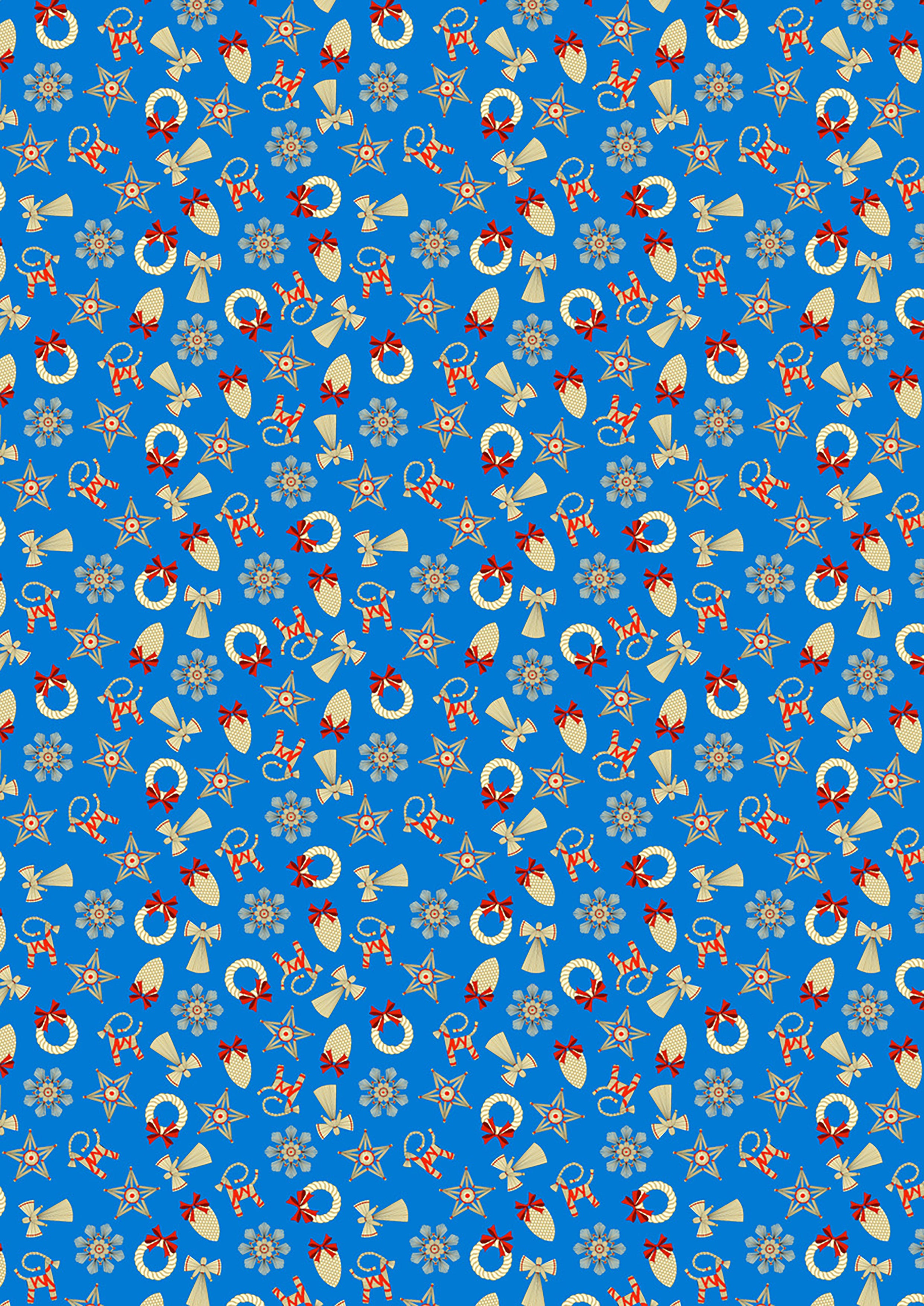 Norwegian Christmas | Straw Decorations Small on Blue by Arne & Carlos for Lewis & Irene | AC11C