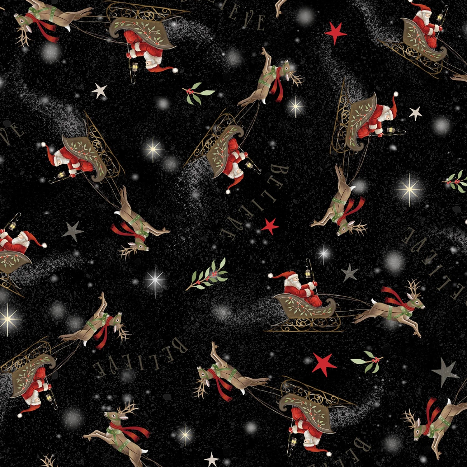 Believe | Santa's Sleigh Allover by Sarah Summers for P&B Textiles | BELI5816-K
