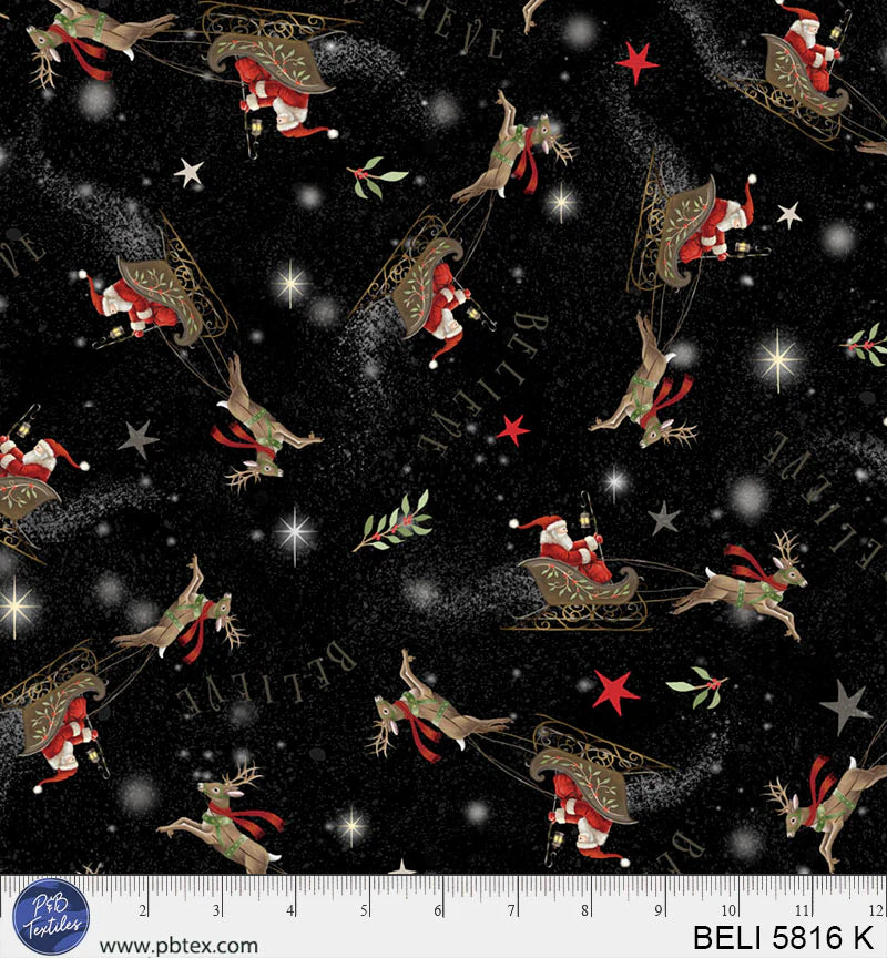 Believe | Santa's Sleigh Allover by Sarah Summers for P&B Textiles | BELI5816-K