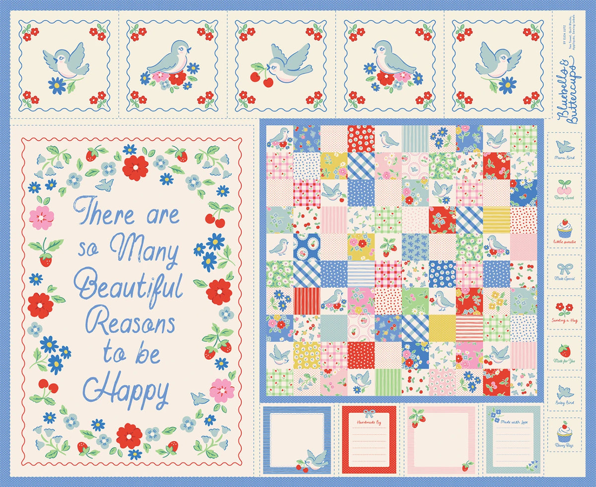 Bluebells & Buttercups | Multi Bluebird Project Panel by Elea Lutz for Poppie Cotton | BL26879