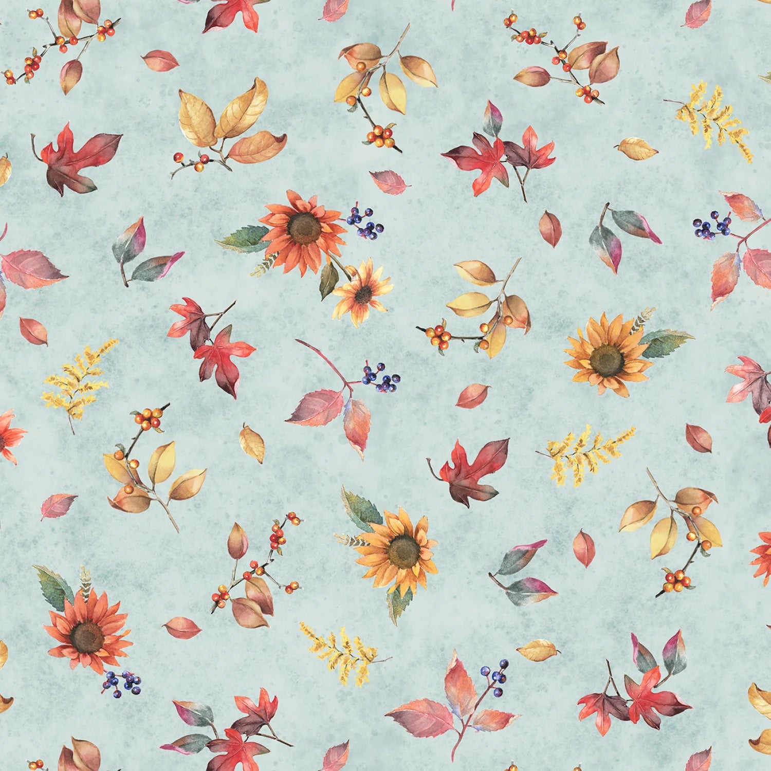 Bountiful | Tossed Fall Flowers - Light Teal by Sandy Clough for P&B Textiles | BOUN5881-LT