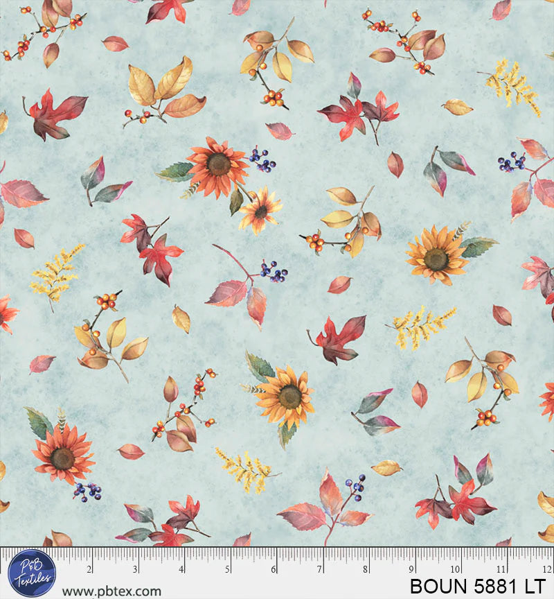 Bountiful | Tossed Fall Flowers - Light Teal by Sandy Clough for P&B Textiles | BOUN5881-LT