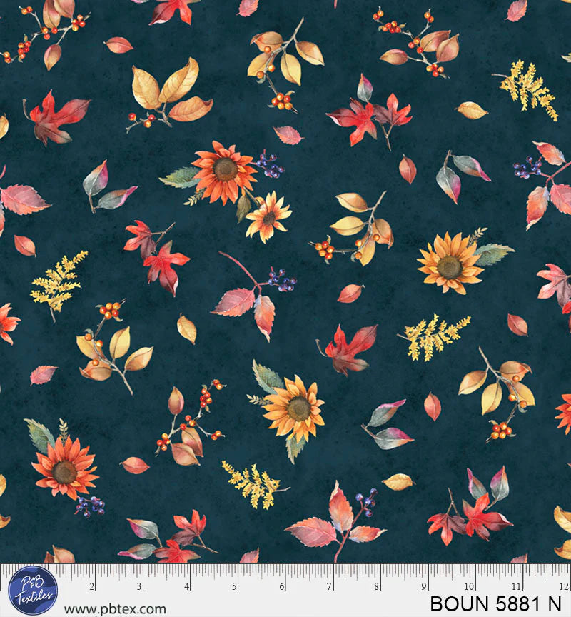 Bountiful | Tossed Fall Flowers - Navy by Sandy Clough for P&B Textiles | BOUN5881-N