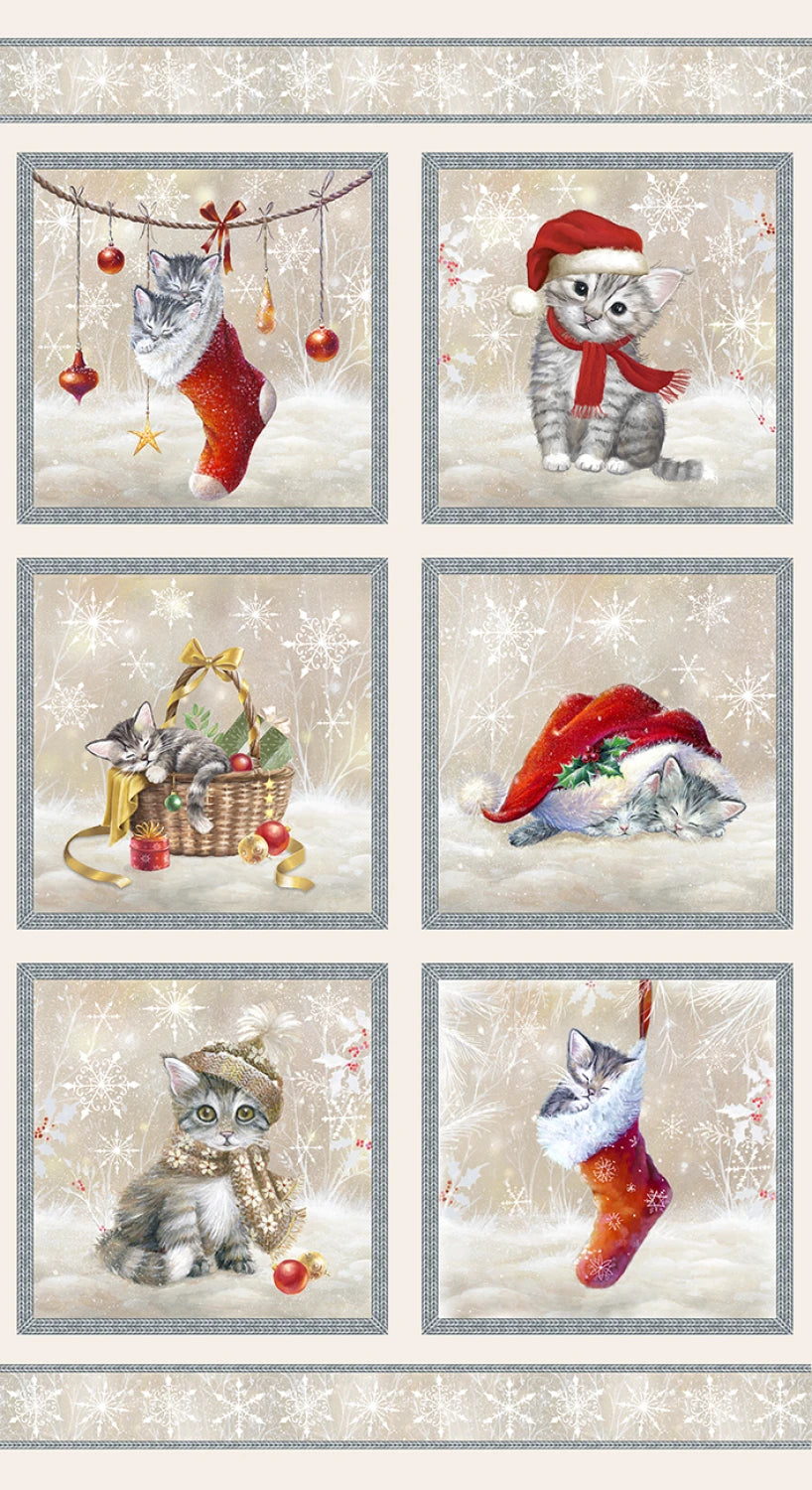 A Purr-fect Holiday Season | Block Panel by Louise Kay Designs for Blank Quilting | BQ4068P-48