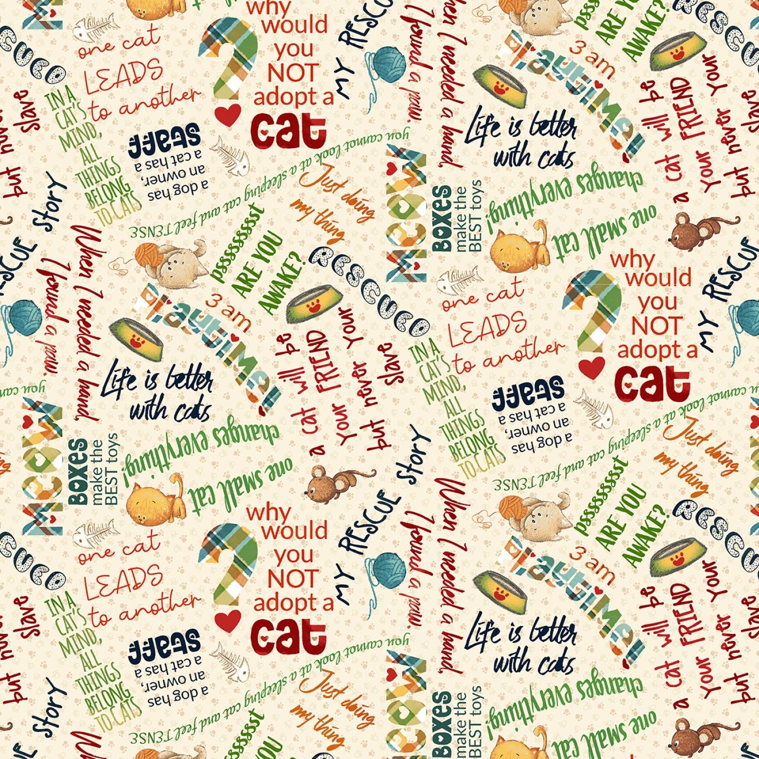 Cat Hair Don't Care | Words - Ivory by Nidhi Wadhwa for Blank Quilting | 4427-44