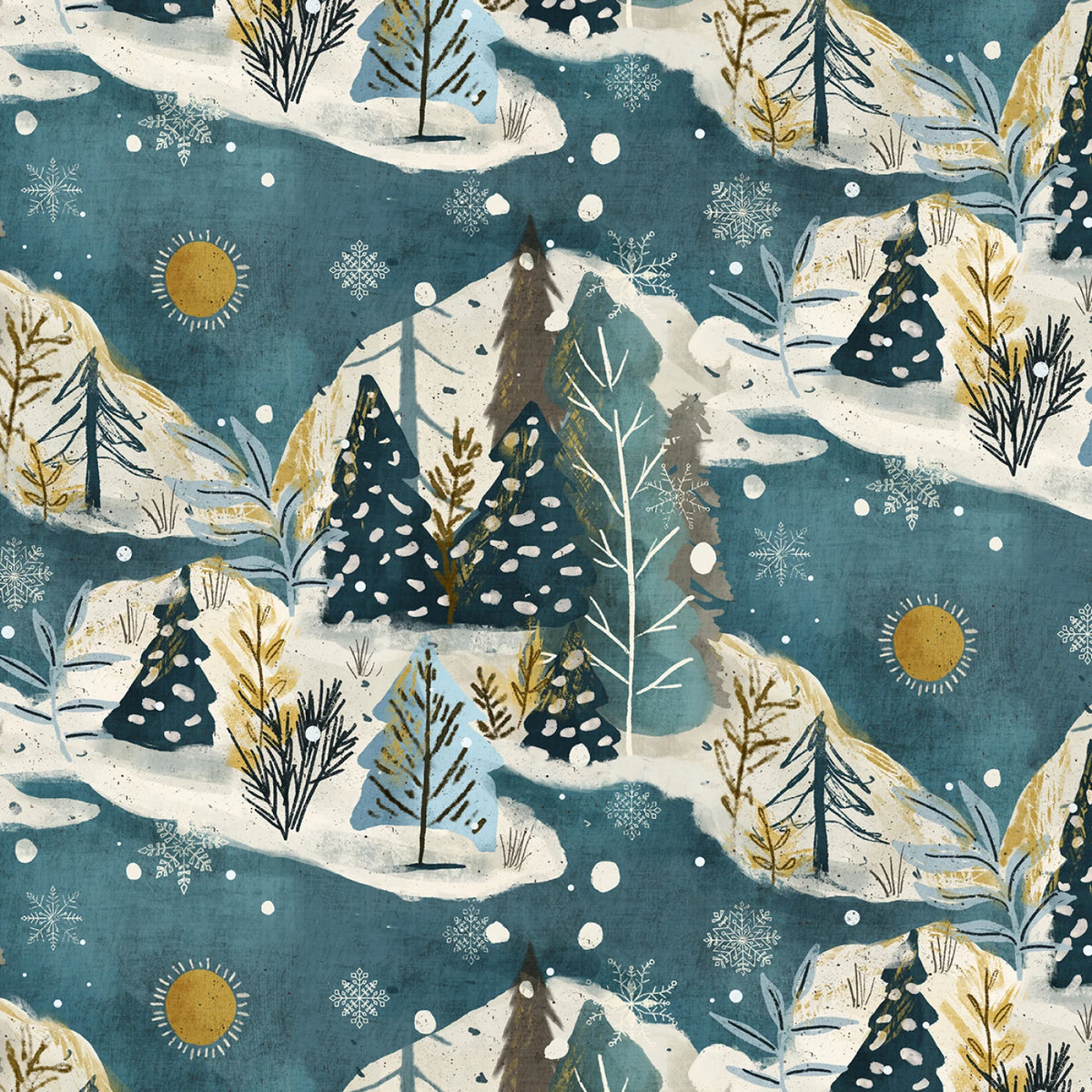 Winter Solstice | Teal Tree Scape by Bridgett Stahlman for Blank Quilting | 4983-76