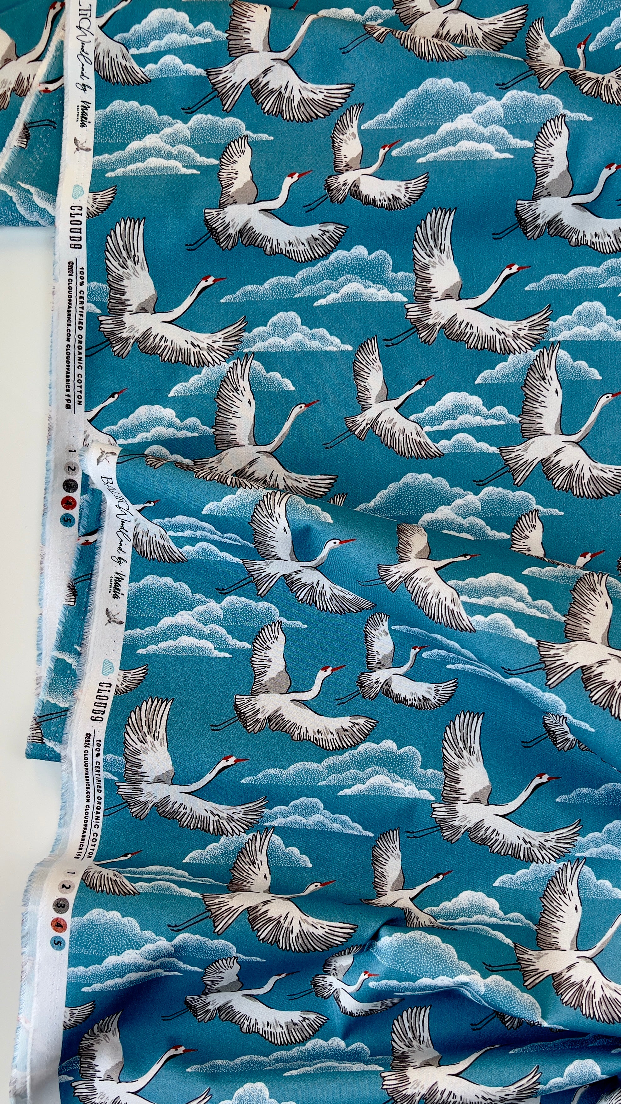 Baltic Woodland - Flying Cranes Organic Cotton from Cloud9 Fabrics