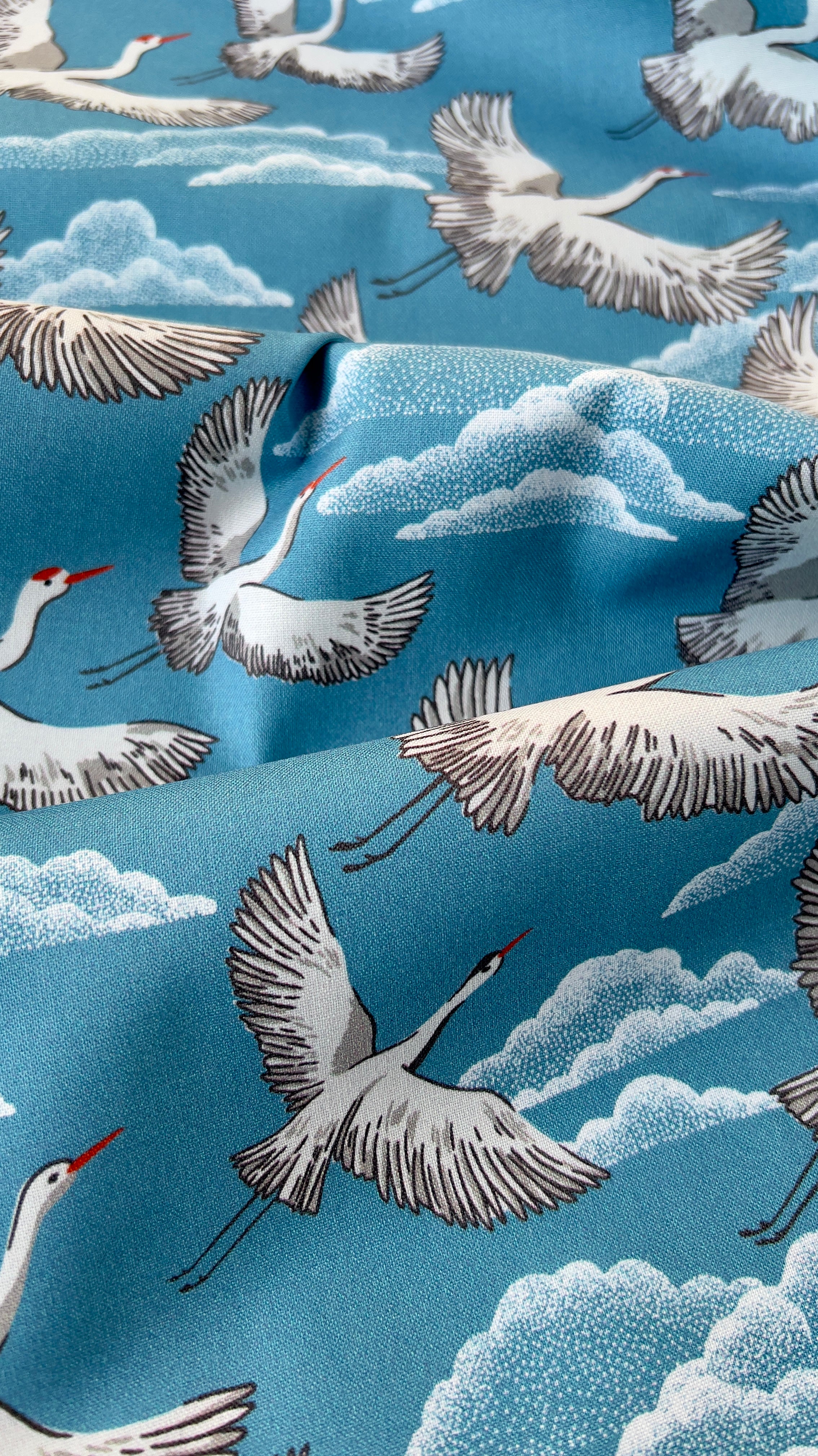 Baltic Woodland - Flying Cranes Organic Cotton from Cloud9 Fabrics