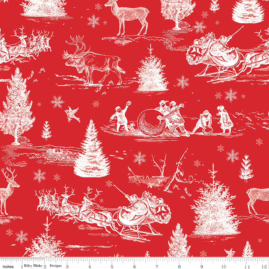 Peace on Earth | 108" Wide Backing - Christmas Scene Red by My Mind's Eye for Riley Blake | WB14206-RED