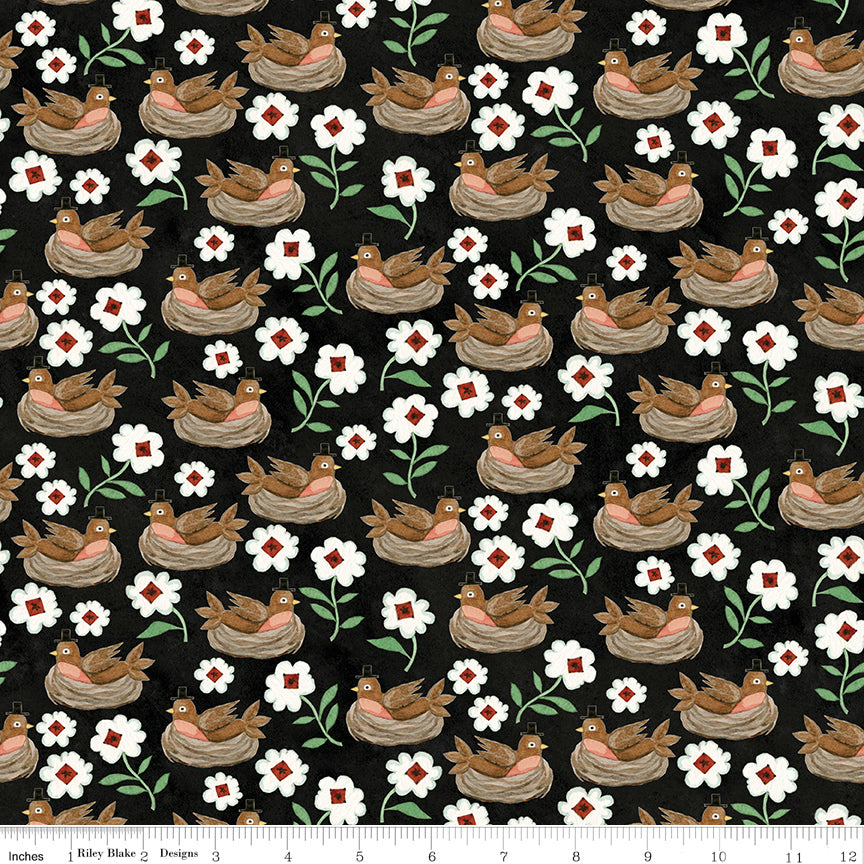 Hop Hop Hooray - Robins Nest Black (C14273-BLACK) - Teresa Kogut for Riley Blake