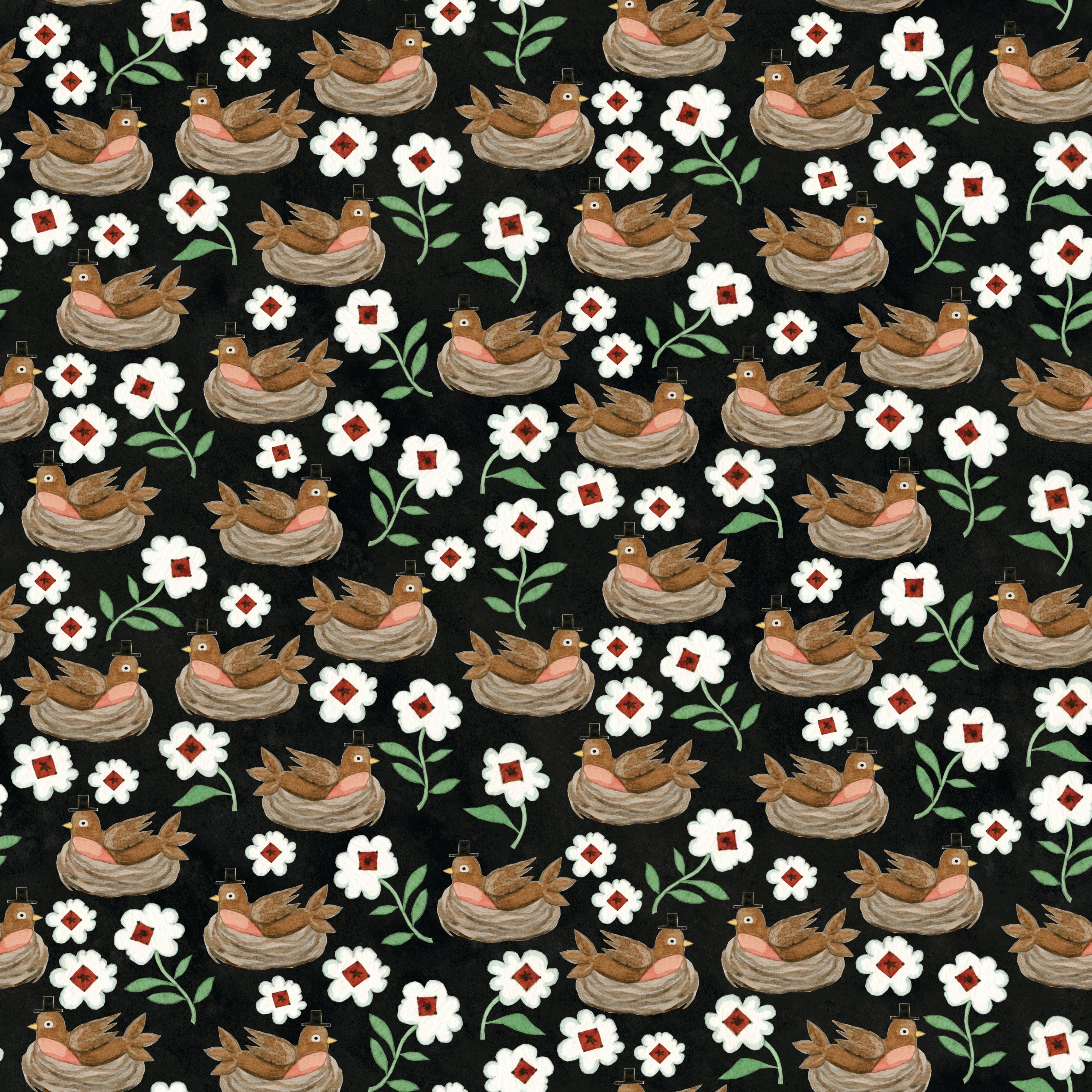 Hop Hop Hooray - Robins Nest Black (C14273-BLACK) - Teresa Kogut for Riley Blake