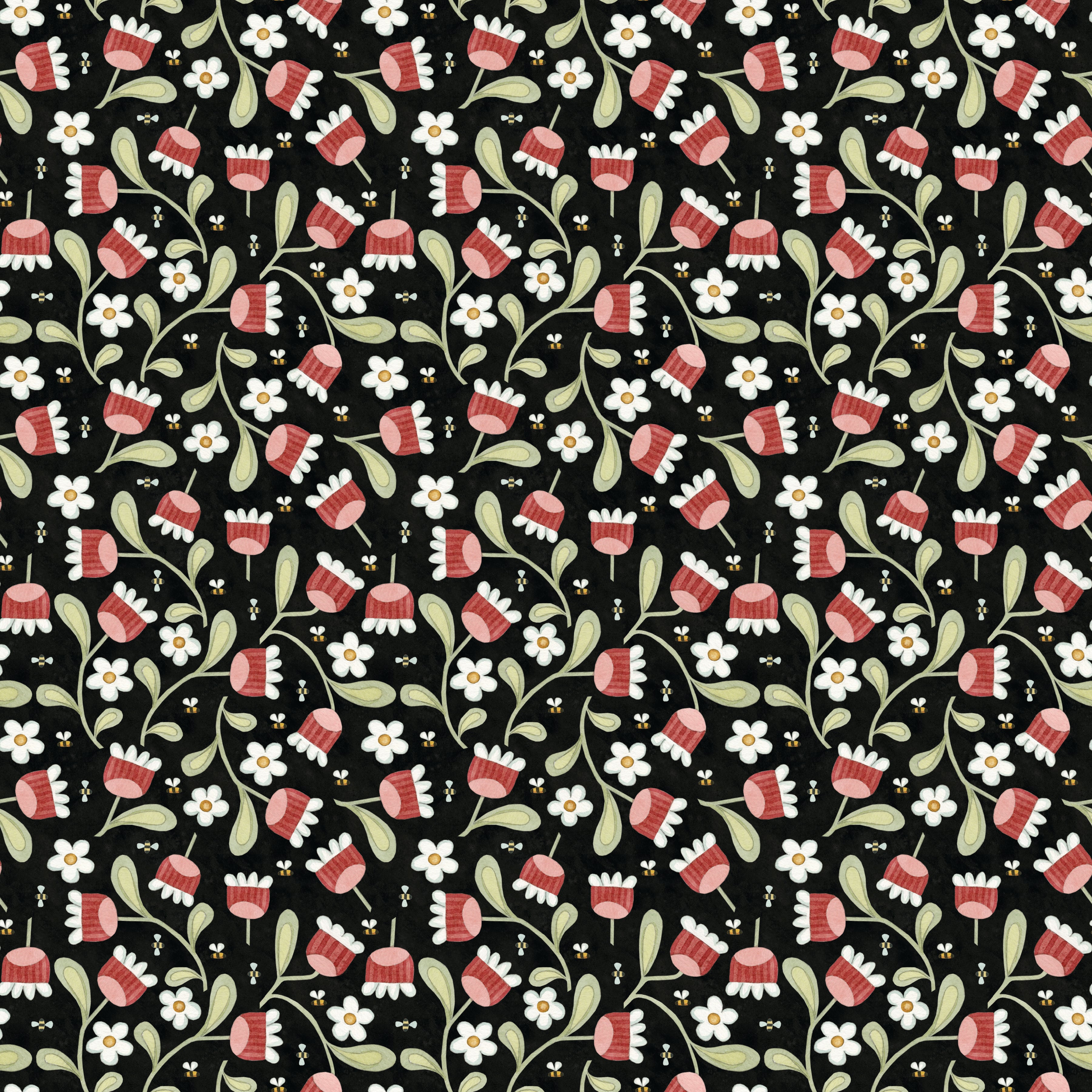 Hop Hop Hooray - Blooms and Bees Black (C14274-BLACK) - Teresa Kogut for Riley Blake