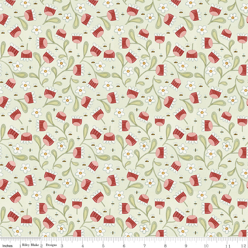 Hop Hop Hooray - Blooms and Bees Flax (C14274-FLAX) - Teresa Kogut for Riley Blake
