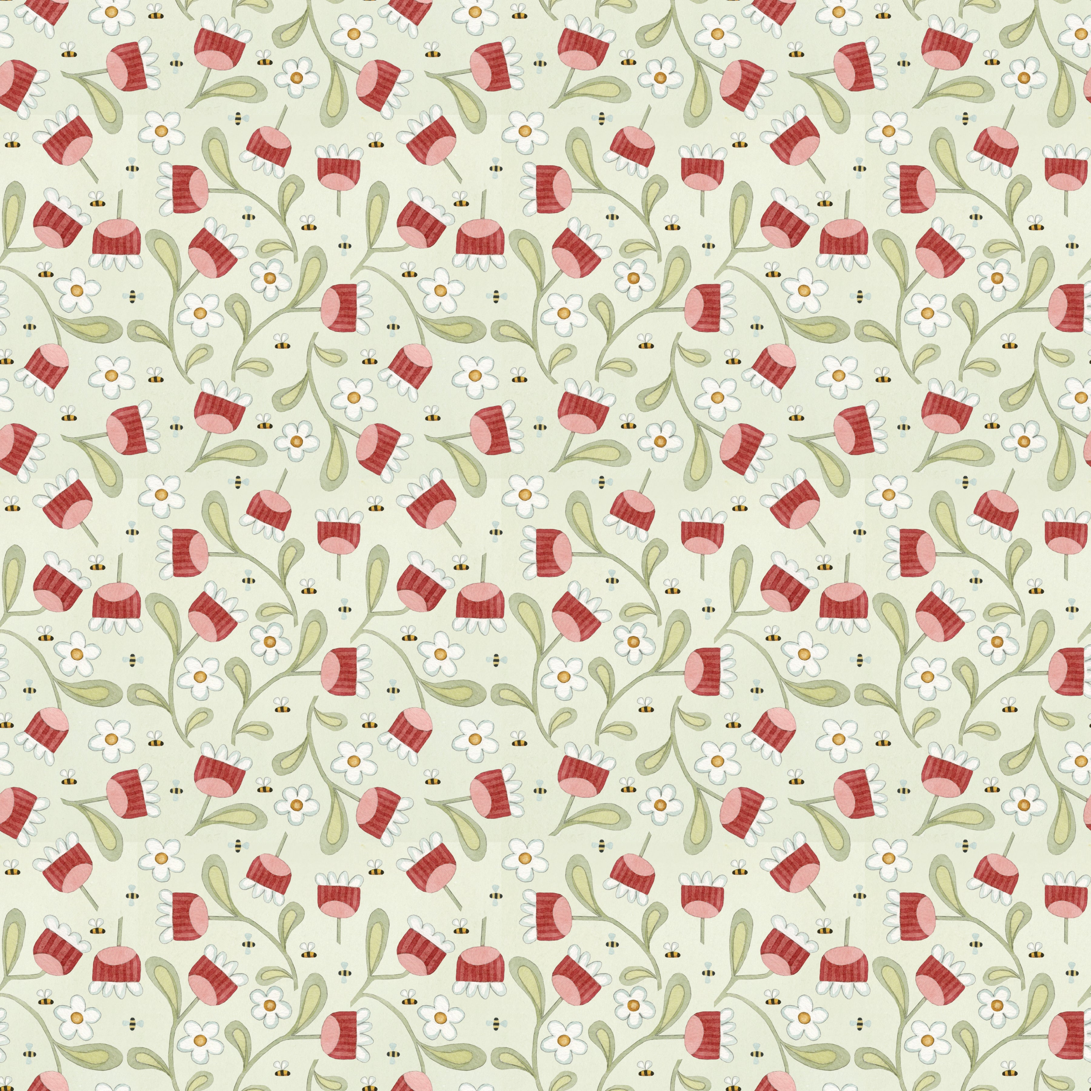 Hop Hop Hooray - Blooms and Bees Flax (C14274-FLAX) - Teresa Kogut for Riley Blake