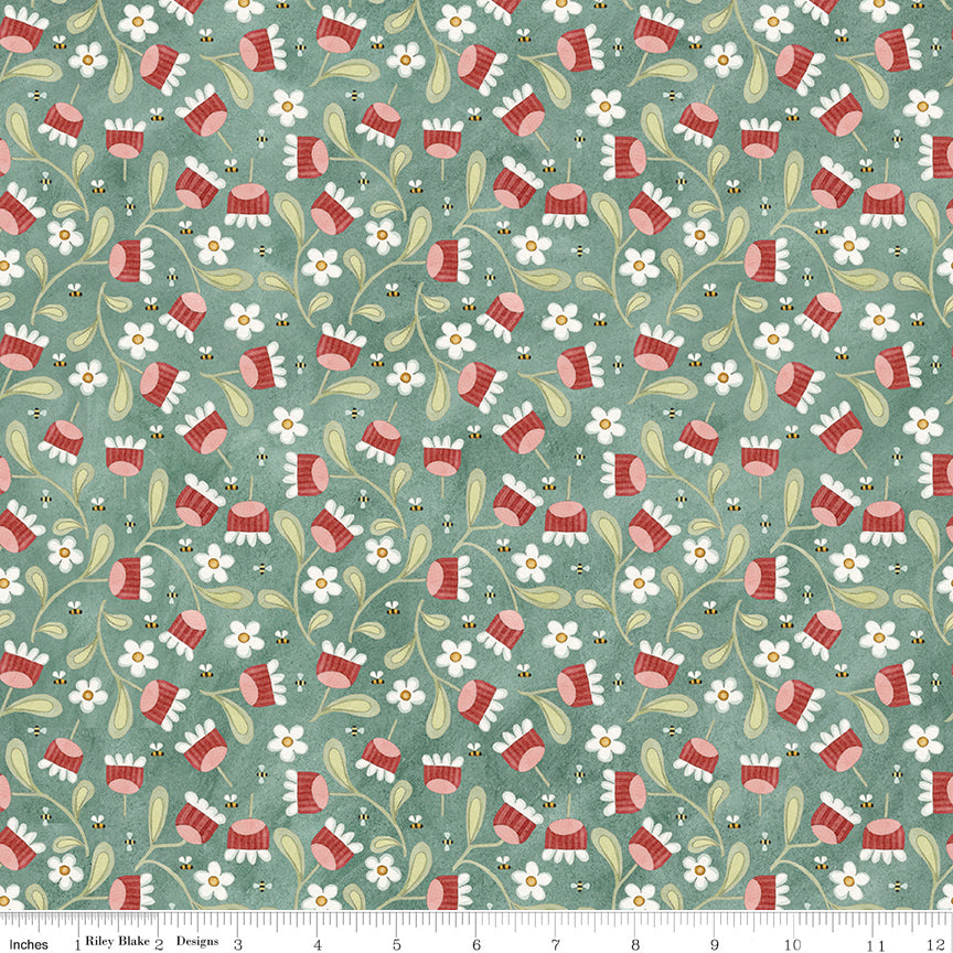 Hop Hop Hooray - Blooms and Bees Teal (C14274-TEAL) - Teresa Kogut for Riley Blake