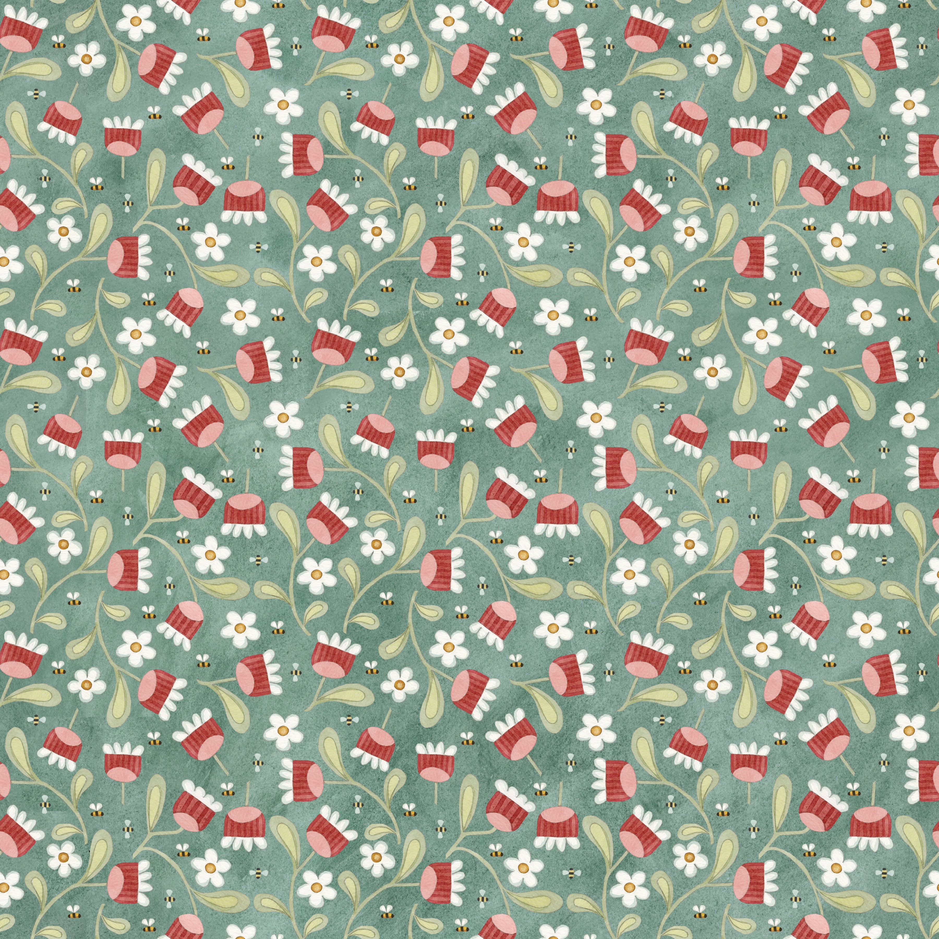 Hop Hop Hooray - Blooms and Bees Teal (C14274-TEAL) - Teresa Kogut for Riley Blake