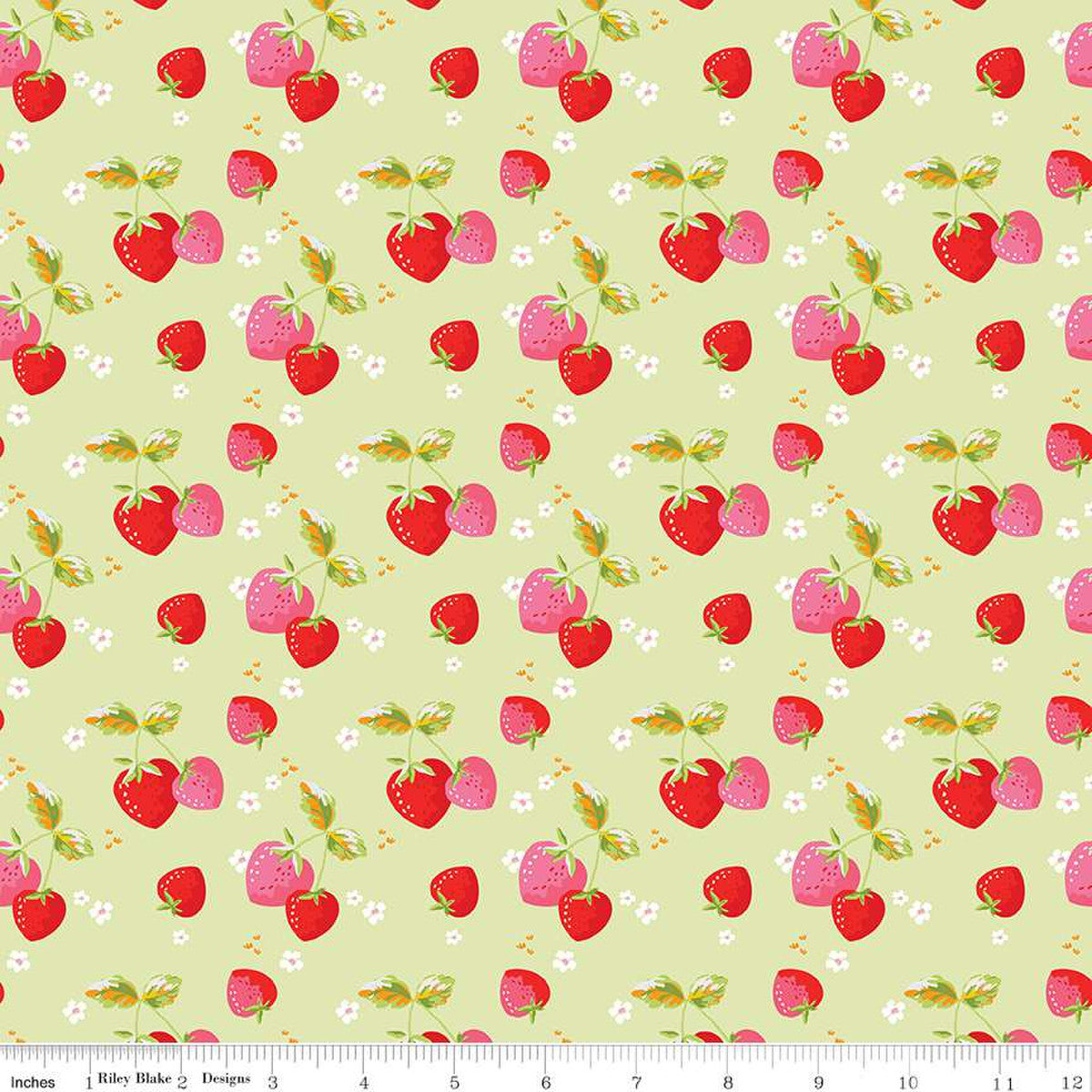 Picnic Florals - Strawberries Green by My Mind's Eye for Riley Blake