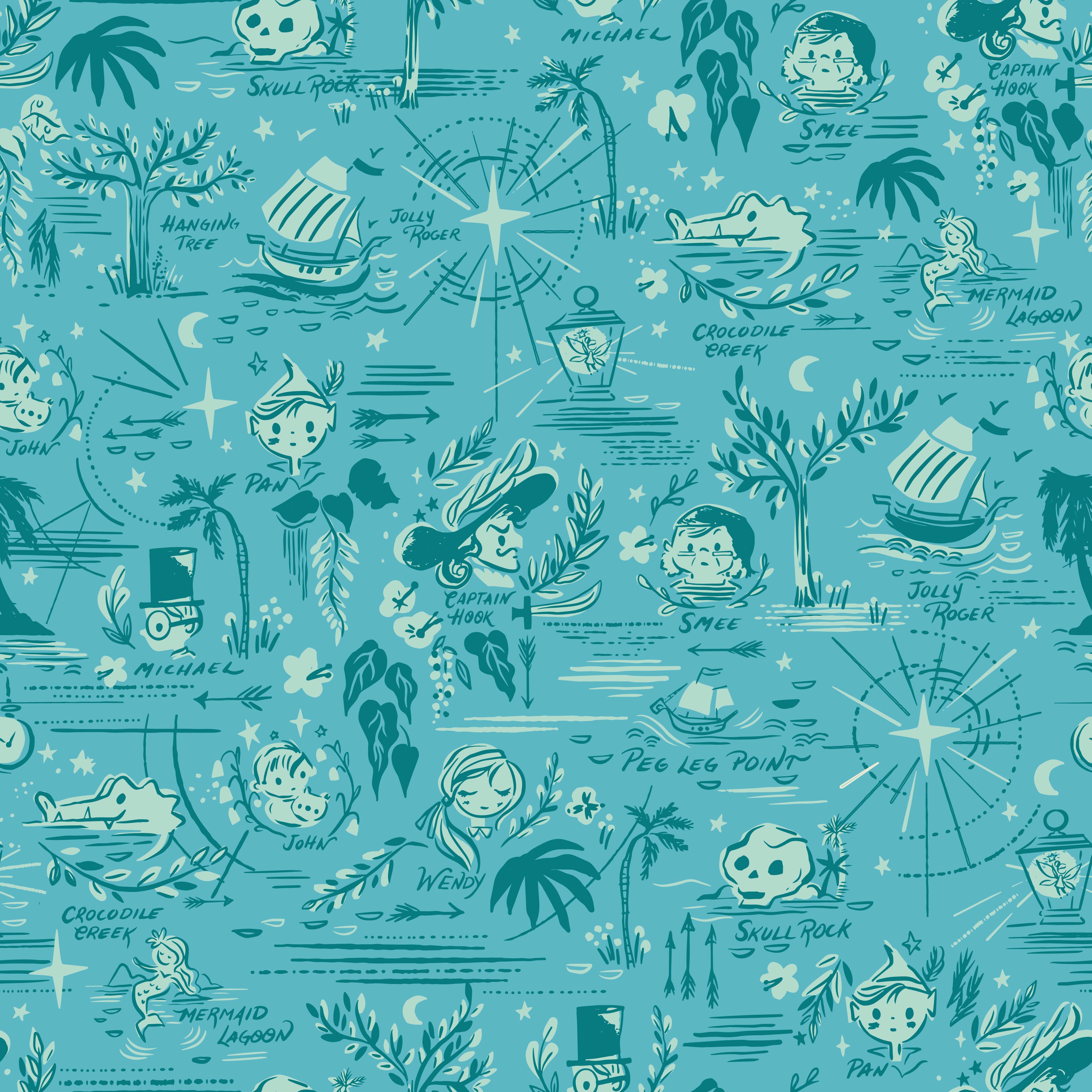 Forever Neverland | Neverland Map Peacock by Jill Howarth for Riley Blake | C15902-PEACOCK