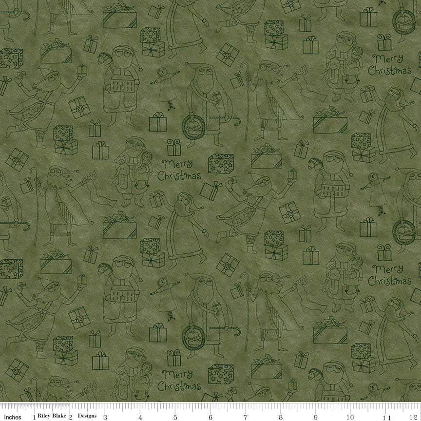 Naughty or Nice | Santas and Gifts Green by Teresa Kogut for Riley Blake | C16262-GREEN