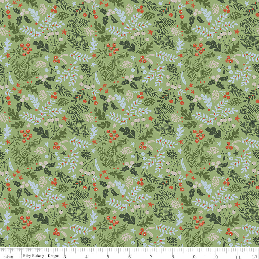Santa's Tree Farm | Farm Berries & Boughs Green by Lisa Audit for Riley Blake Designs | C16452-GREEN