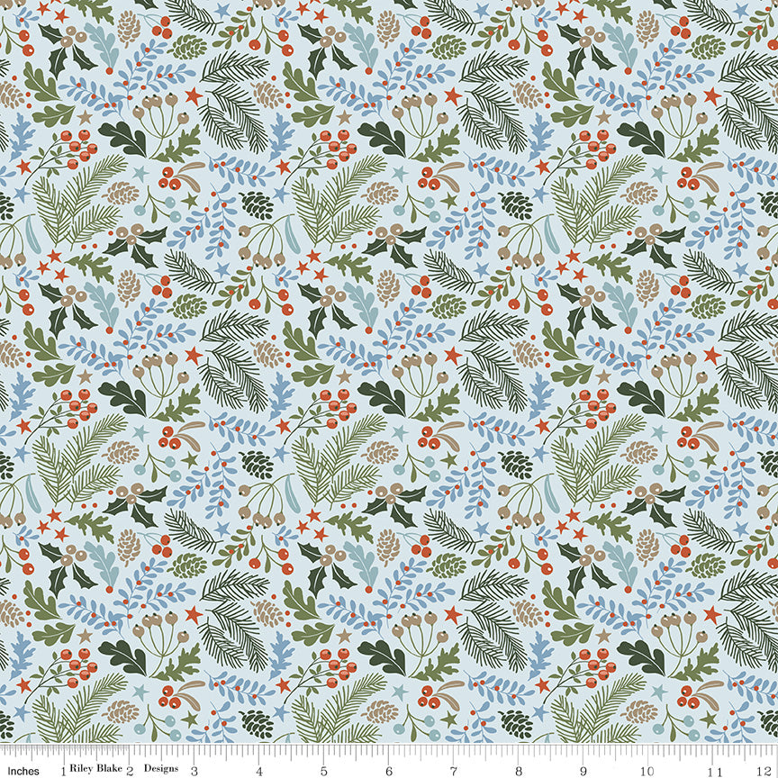 Santa's Tree Farm | Farm Berries & Boughs Sky by Lisa Audit for Riley Blake Designs | C16452-SKY
