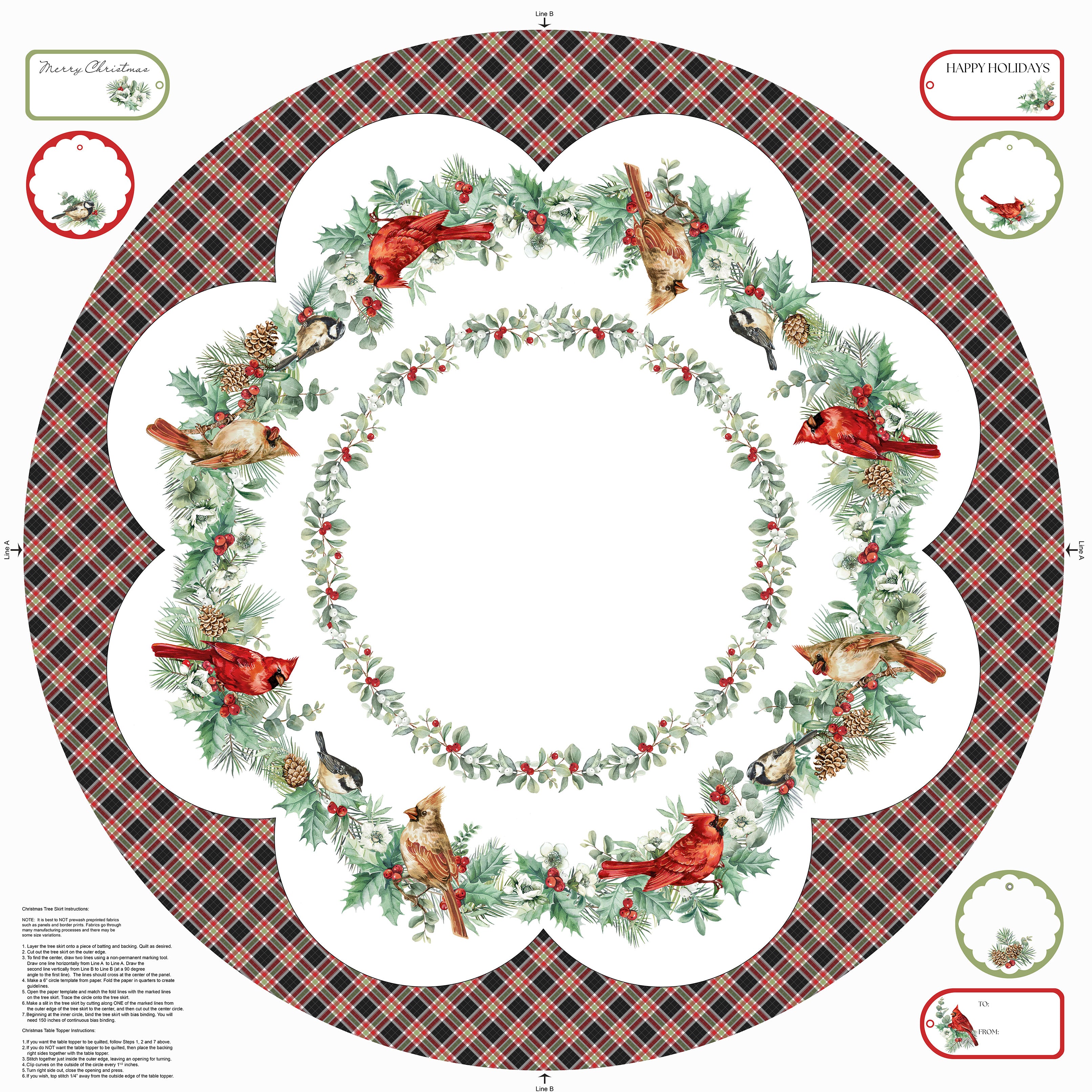 Home for Christmas | Tree Skirt Panel by Deborah Edwards for Northcott | C28923-10 | 100% Cotton Canvas