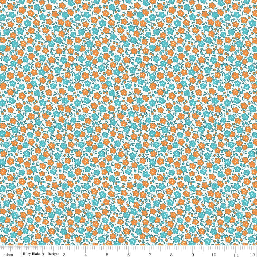Storytime 30's | Flower Toss Teal by Penny Rose Studio | C8454-TEAL