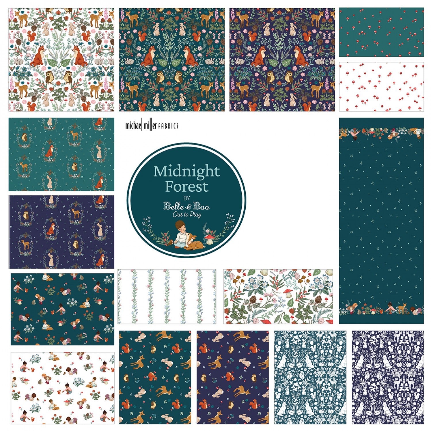 Midnight Forest - Blossoming Leaves by Belle & Boo for Michael Miller