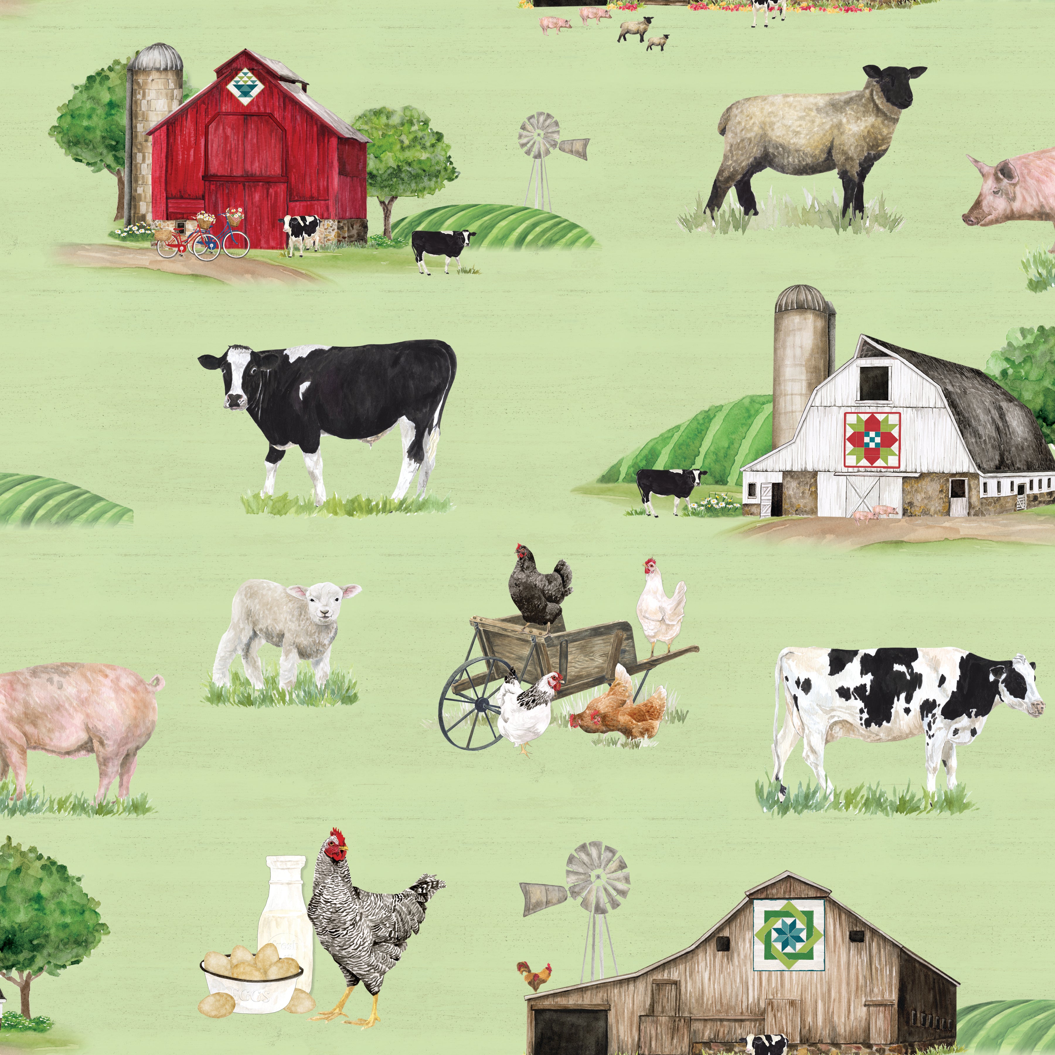 Spring Barn Quilts | Main Green by Tara Reed for Riley Blake Designs | CD14330-GREEN