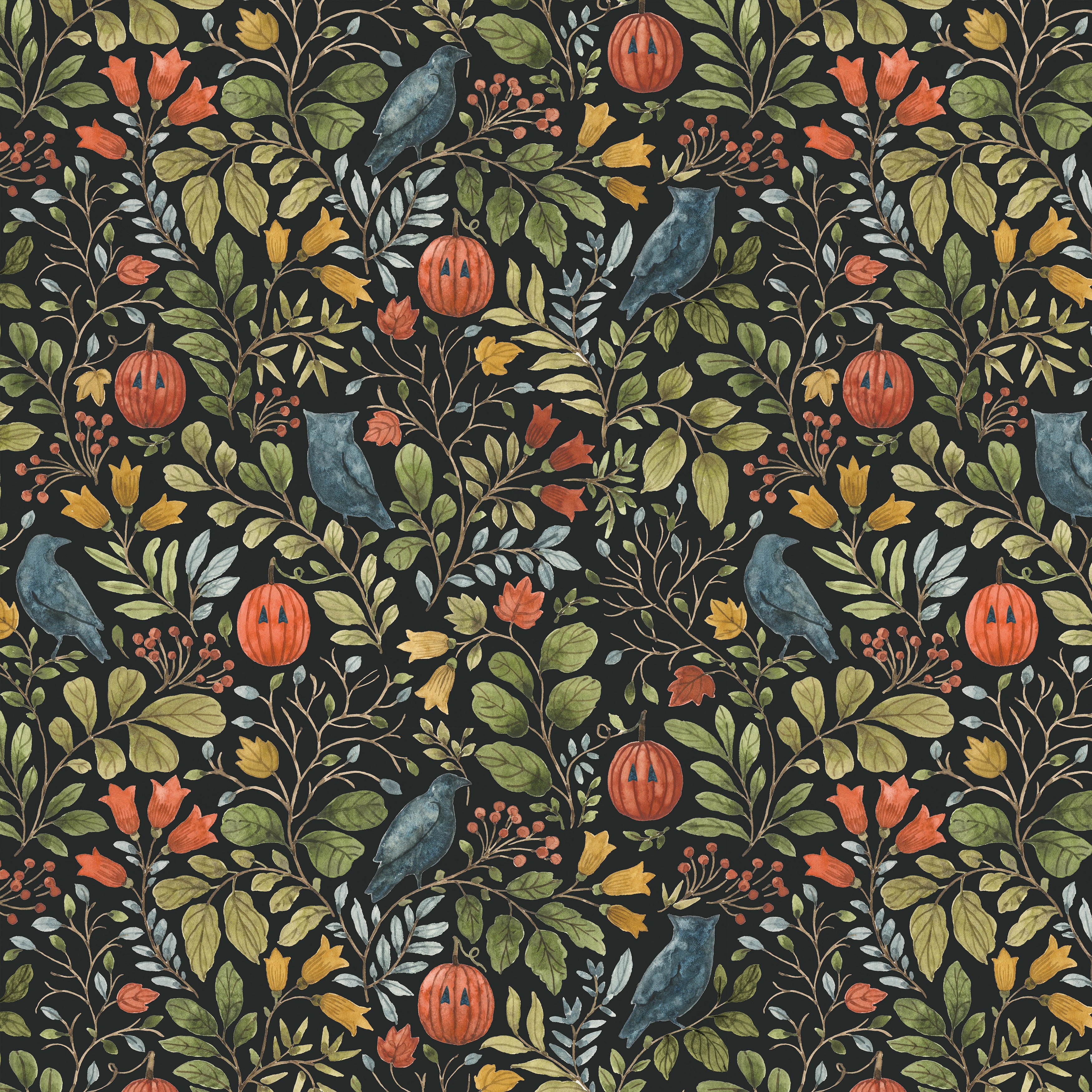 Trick or Treat | Foliage Black by Lisa Audit for Riley Blake Designs | CD15961-BLACK