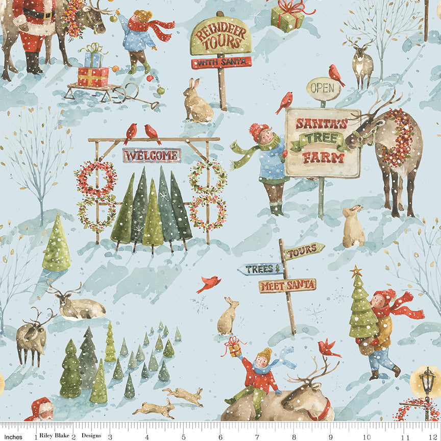 Santa's Tree Farm | Main Sky by Lisa Audit for Riley Blake Designs | CD16450-SKY