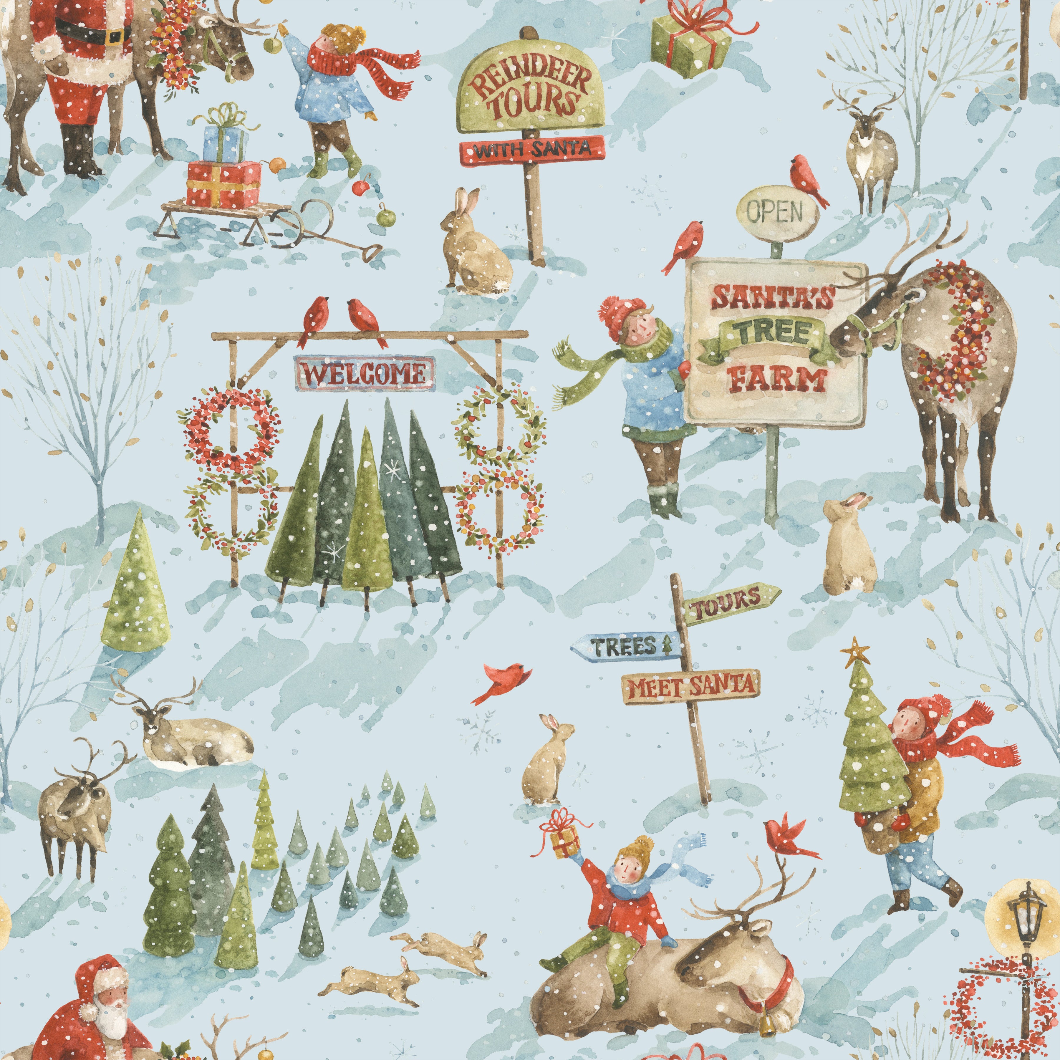 Santa's Tree Farm | Main Sky by Lisa Audit for Riley Blake Designs | CD16450-SKY