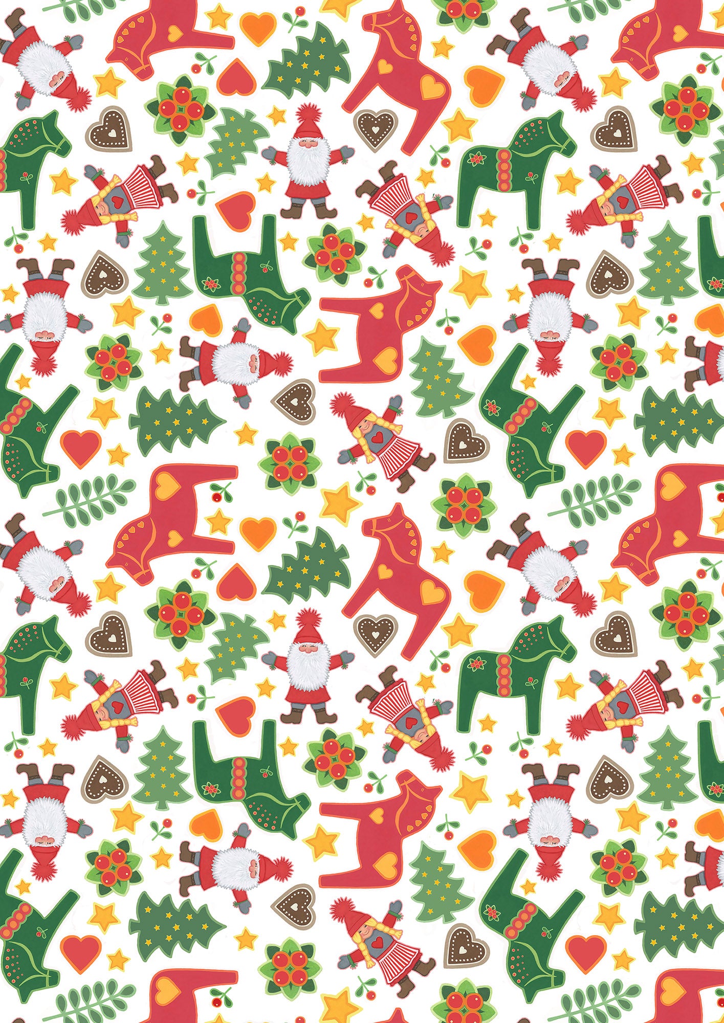 Tomten's Folklore Christmas | Tomtens and Horses on White by Eva Melhuish for Lewis & Irene | CE41