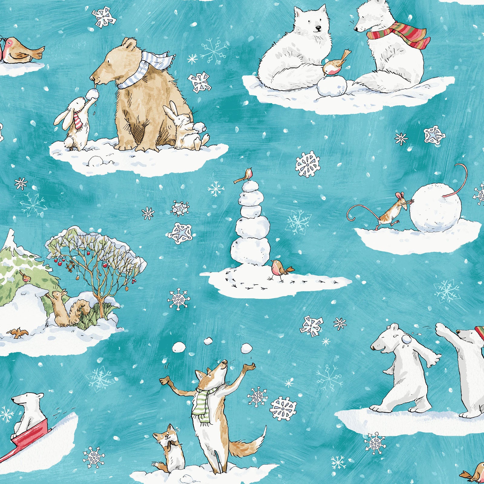 Snowtime | Toile - Aqua by Anita Jeram for Clothworks | Y4550-33