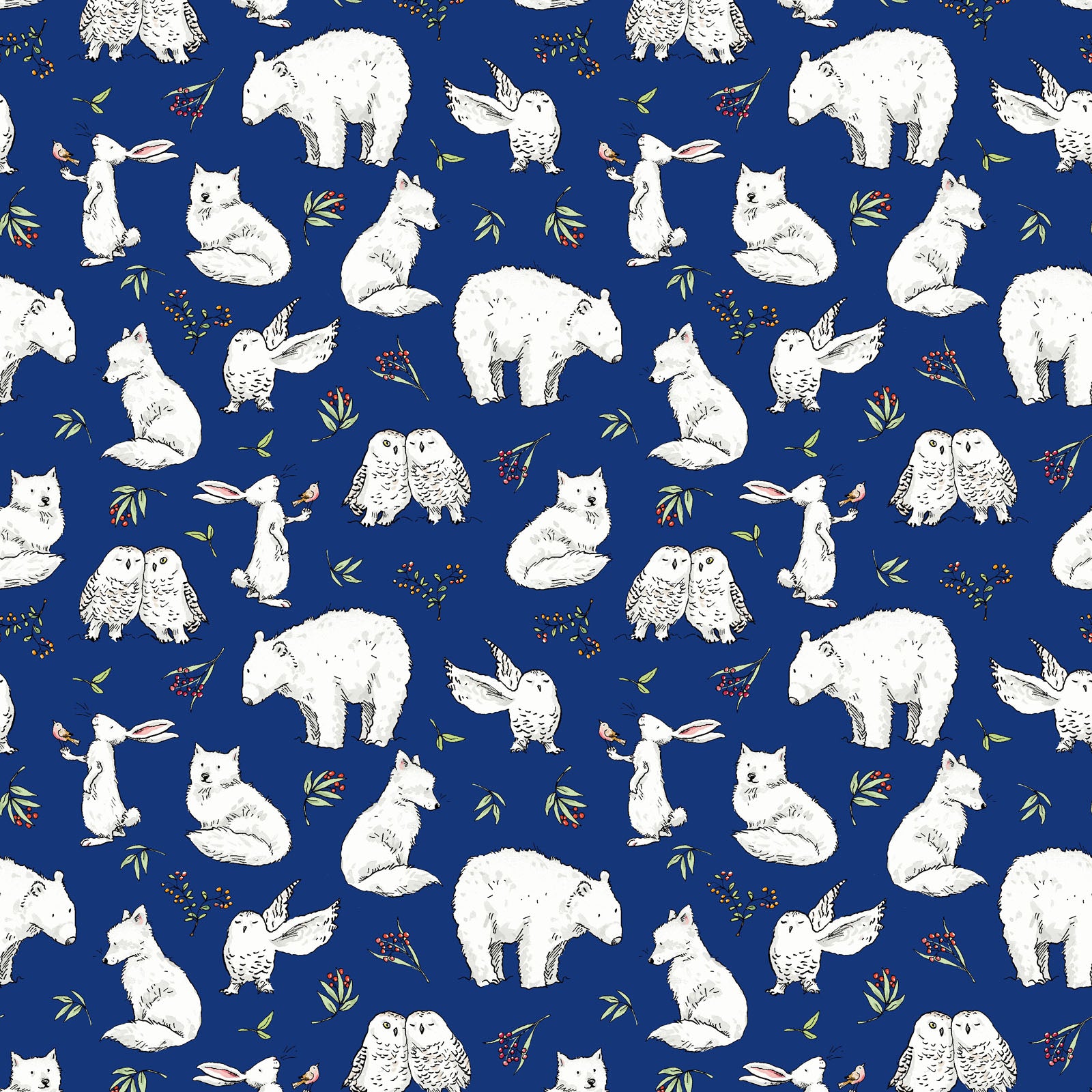 Snowtime | Winter Animals - Dark Blue by Anita Jeram for Clothworks | Y4551-30