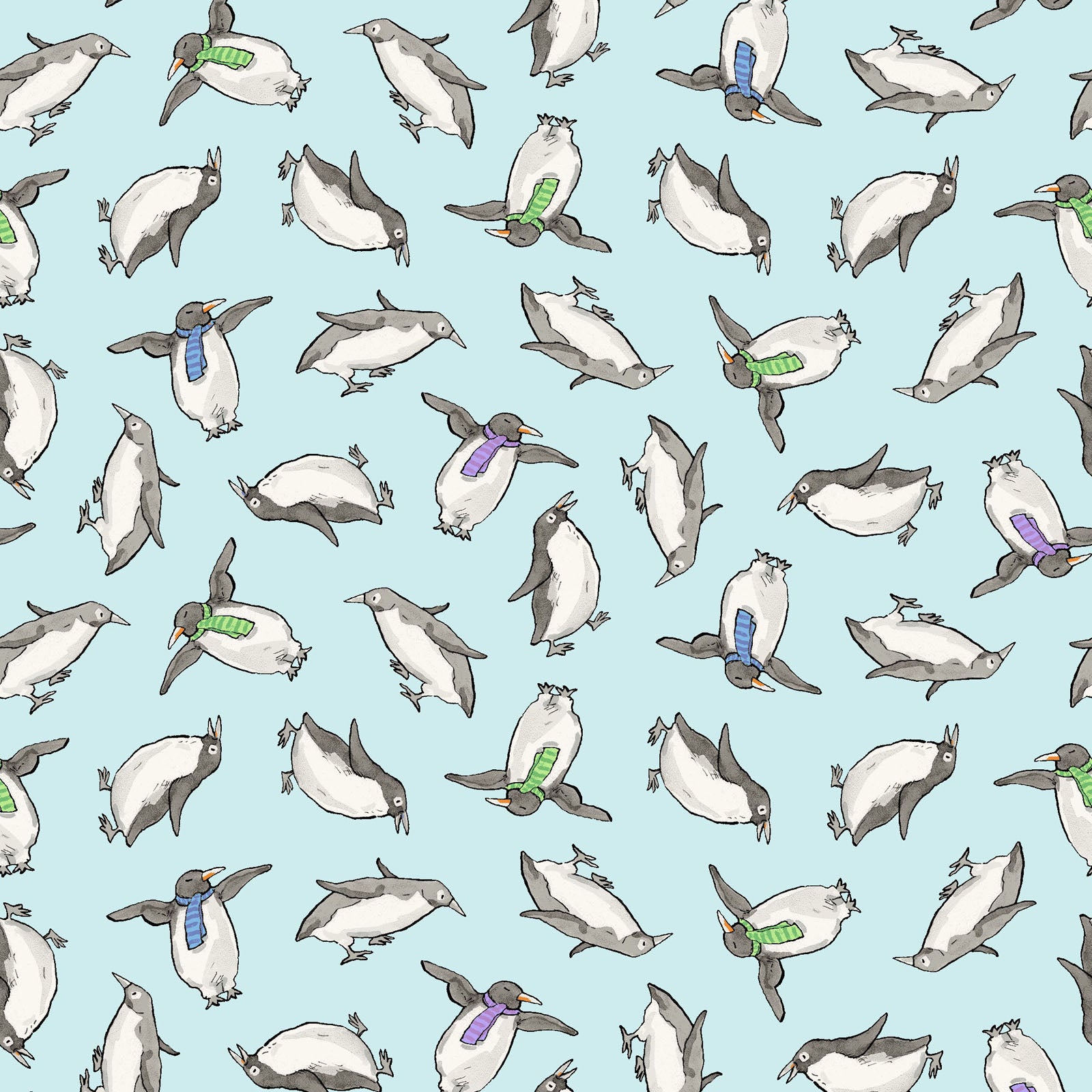 Snowtime | Penguins - Light Aqua by Anita Jeram for Clothworks | Y4552-32