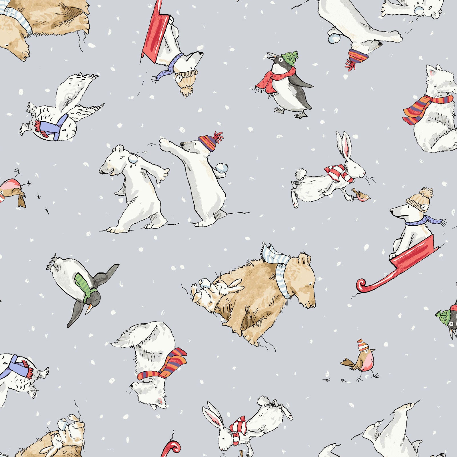Snowtime | FLANNEL Animals - Light Gray by Anita Jeram for Clothworks | Y4556-5