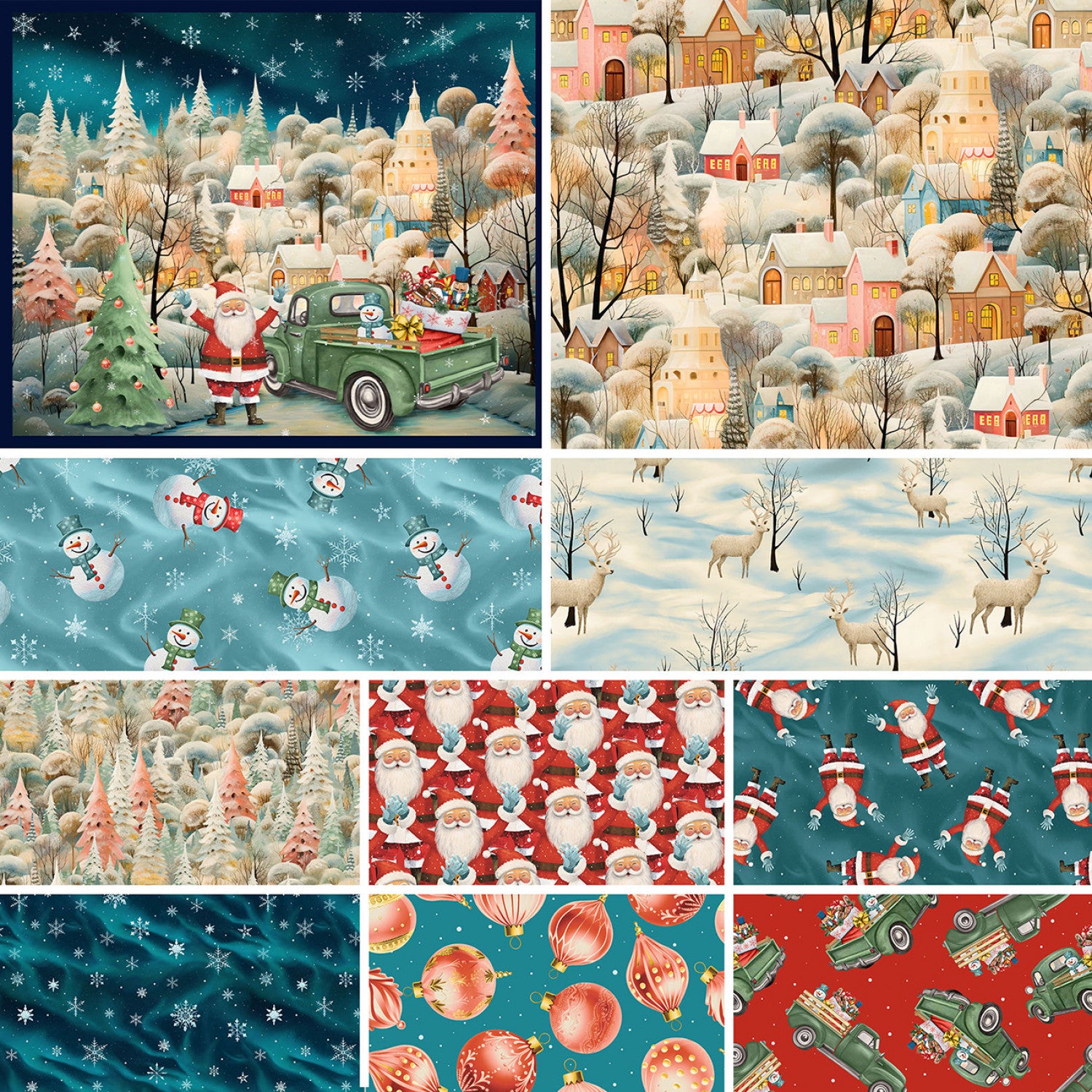 Comfort & Joy | Dark Aqua Tossed Santas by Michael Ward for Blank Quilting | 4161-69