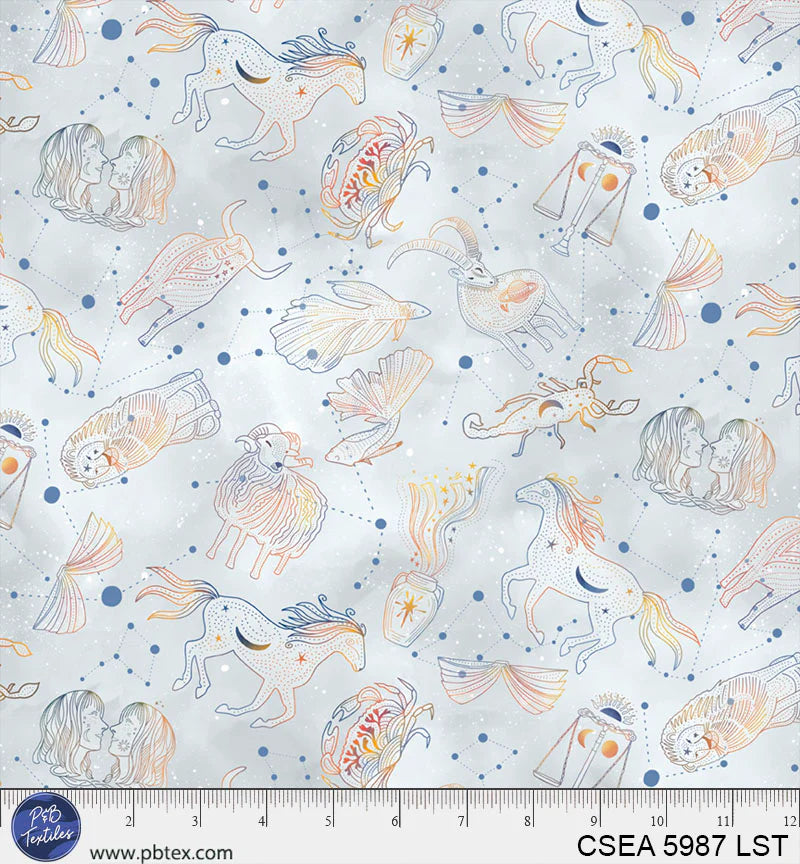 Celestial Seasons | Astrology Symbols - Light Blue by Jacqueline Wild for P&B Textiles | CSEA5987-LST