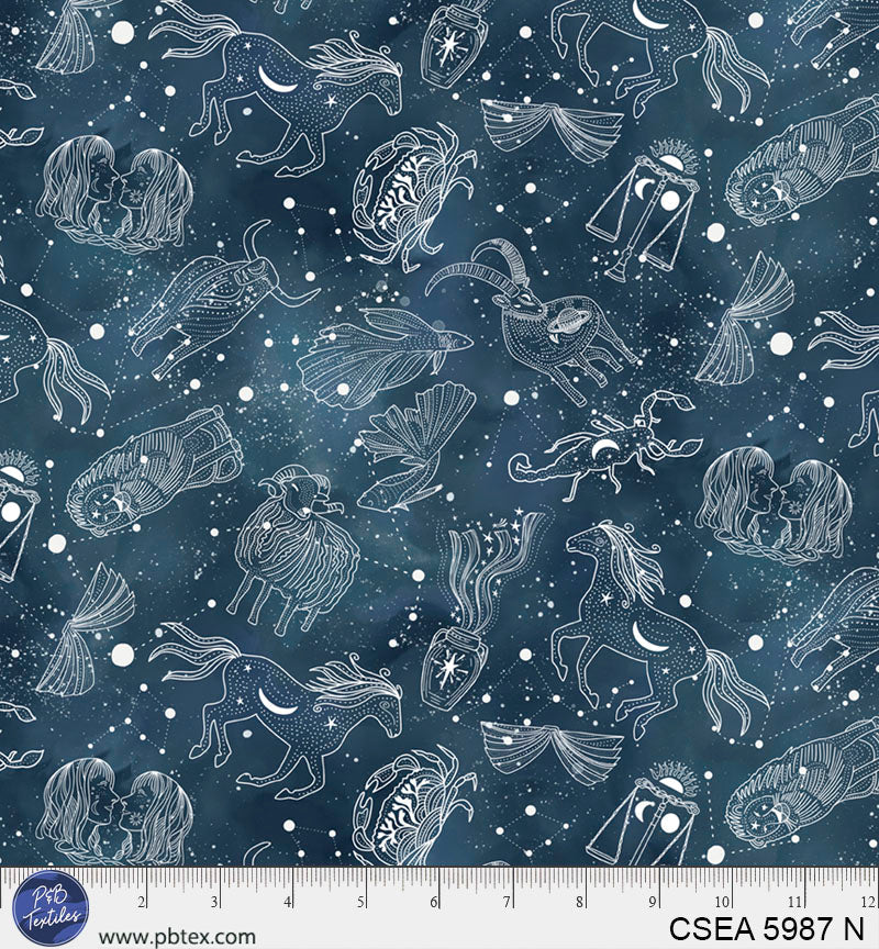 Celestial Seasons | Astrology Symbols - Navy by Jacqueline Wild for P&B Textiles | CSEA5987-N