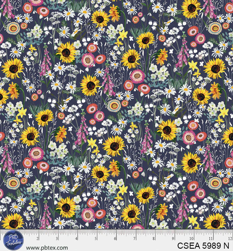 Celestial Seasons | Allover Zodiac Floral - Navy by Jacqueline Wild for P&B Textiles | CSEA5989-N