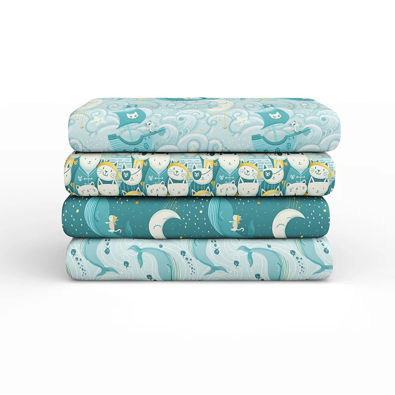 Sky Adventures | Swimming Whales Light Blue by Paintbrush Studio | Organic Double Gauze