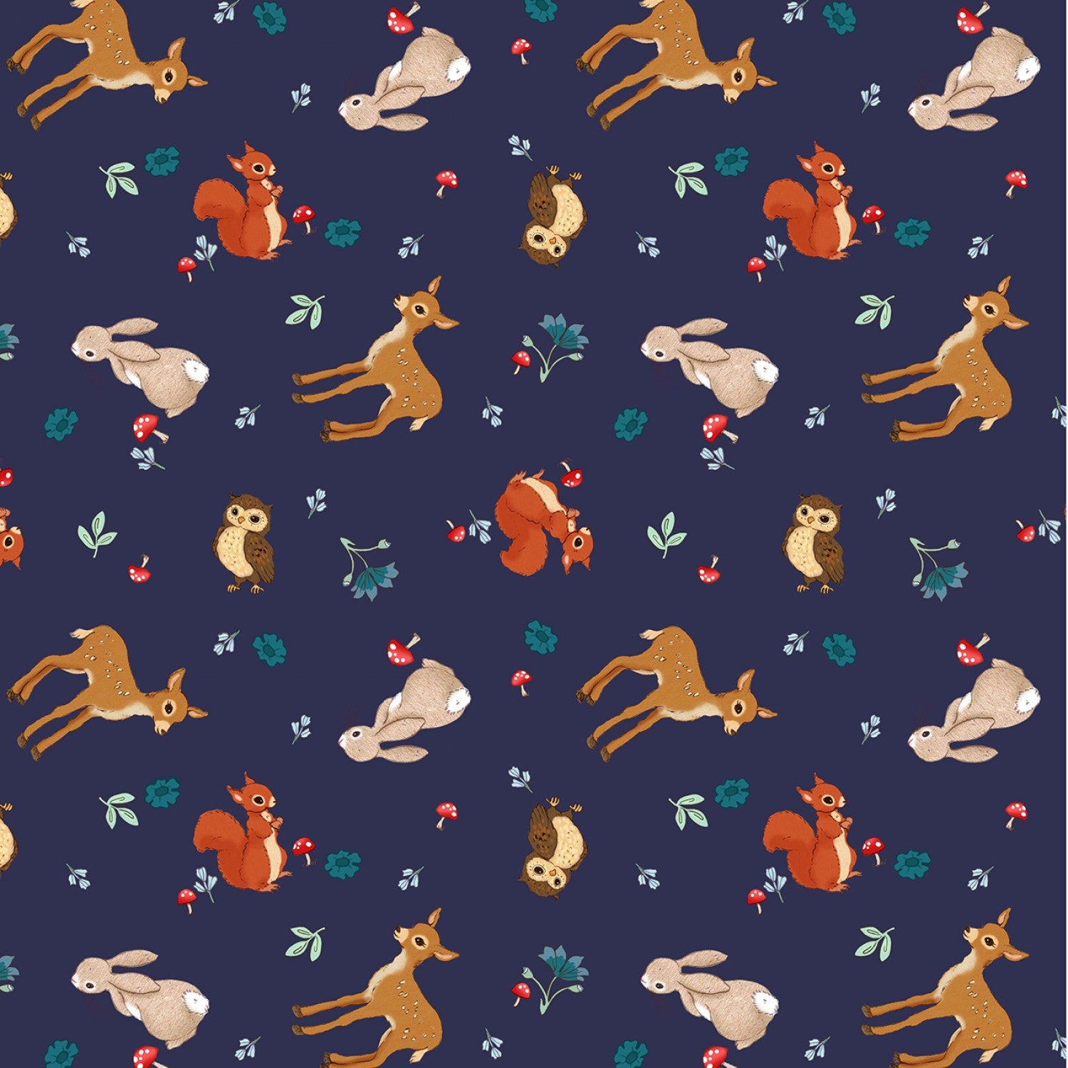 Midnight Forest - Forest Babies Navy by Belle & Boo for Michael Miller