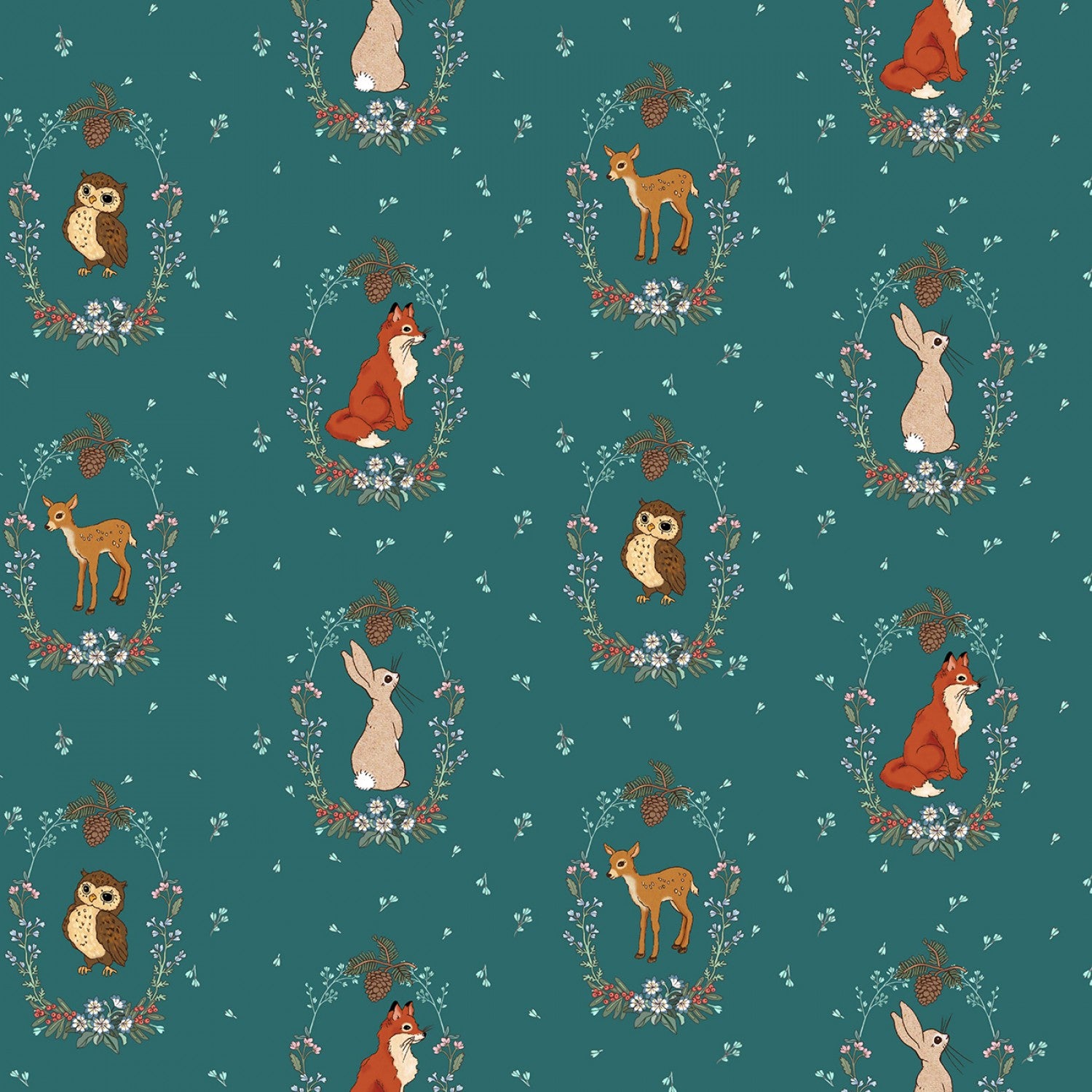 Midnight Forest - Animal Vignettes Teal by Belle & Boo for Michael Miller