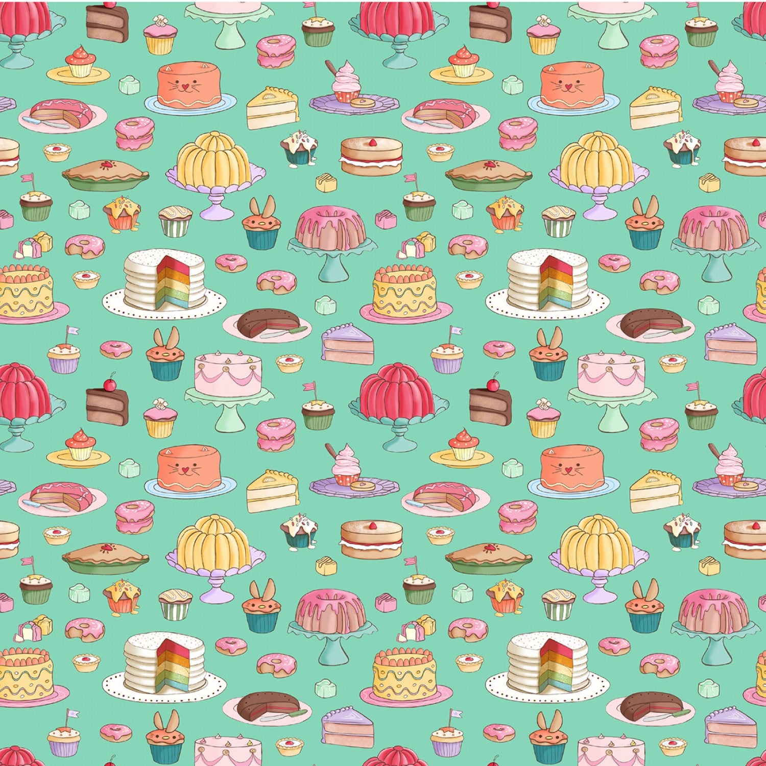 Yummy Scrummy Day - Green Cakes by Belle & Boo for Michael Miller