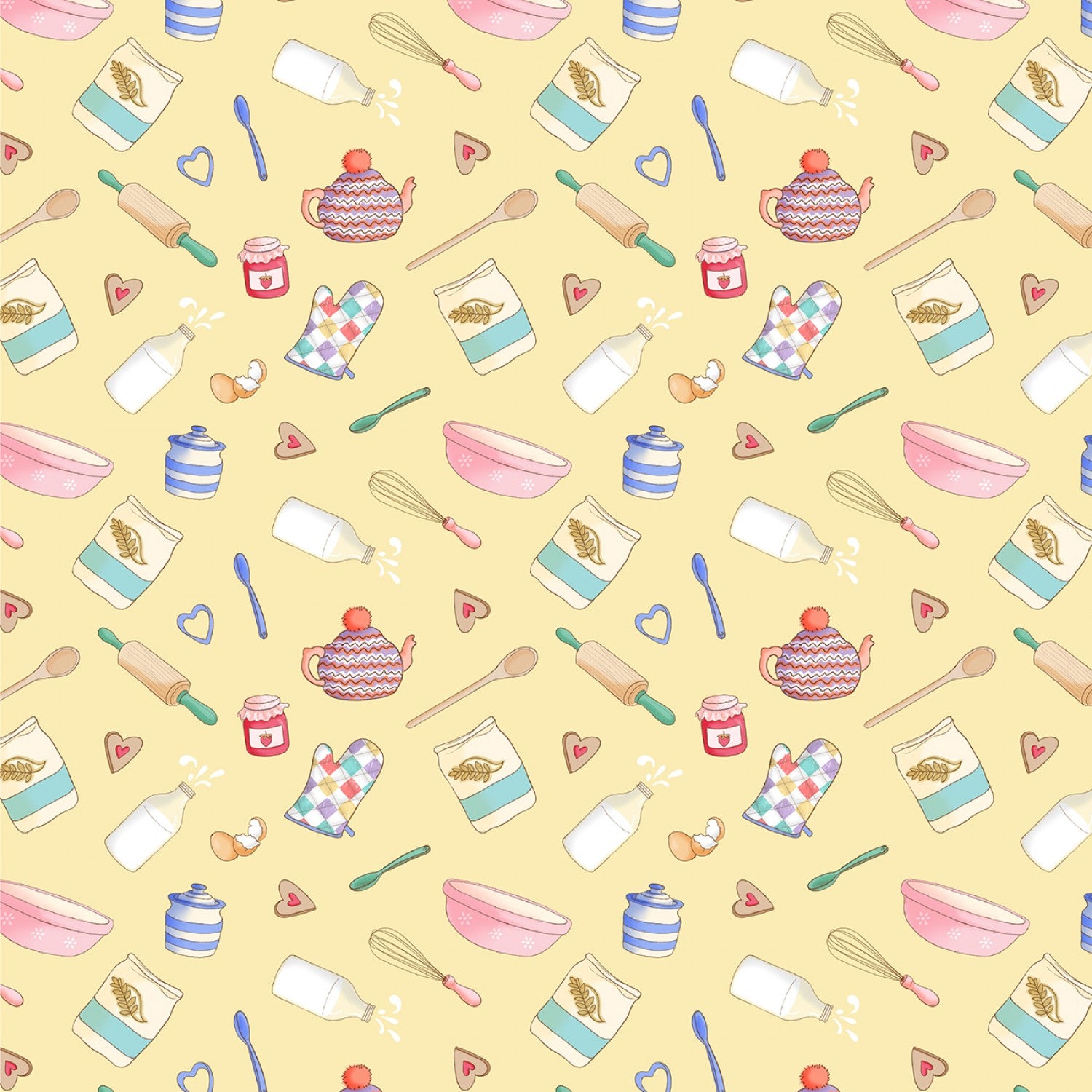 Yummy Scrummy Day - Yellow Bakeware by Belle & Boo for Michael Miller