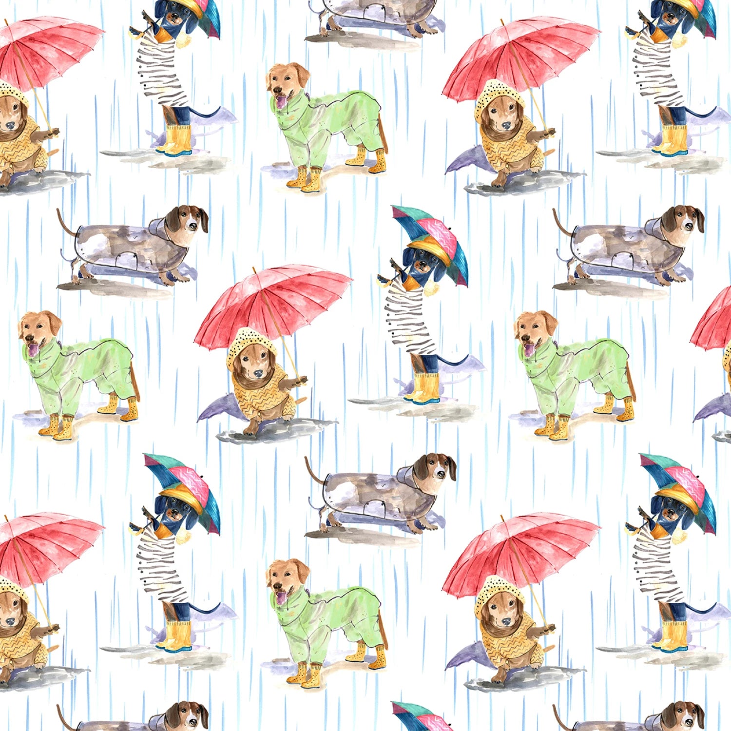 Paws in the Rain | Dogs in the Rain - White by Michael Miller Fabrics | DCX12400-WHIT