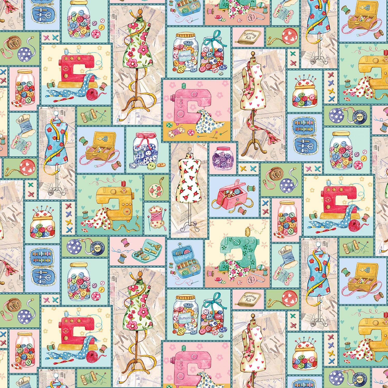 Sew Pretty | Multi Sew Pretty Patchwork by Louise Nisbet for Michael Miller | DDC12157-MULT