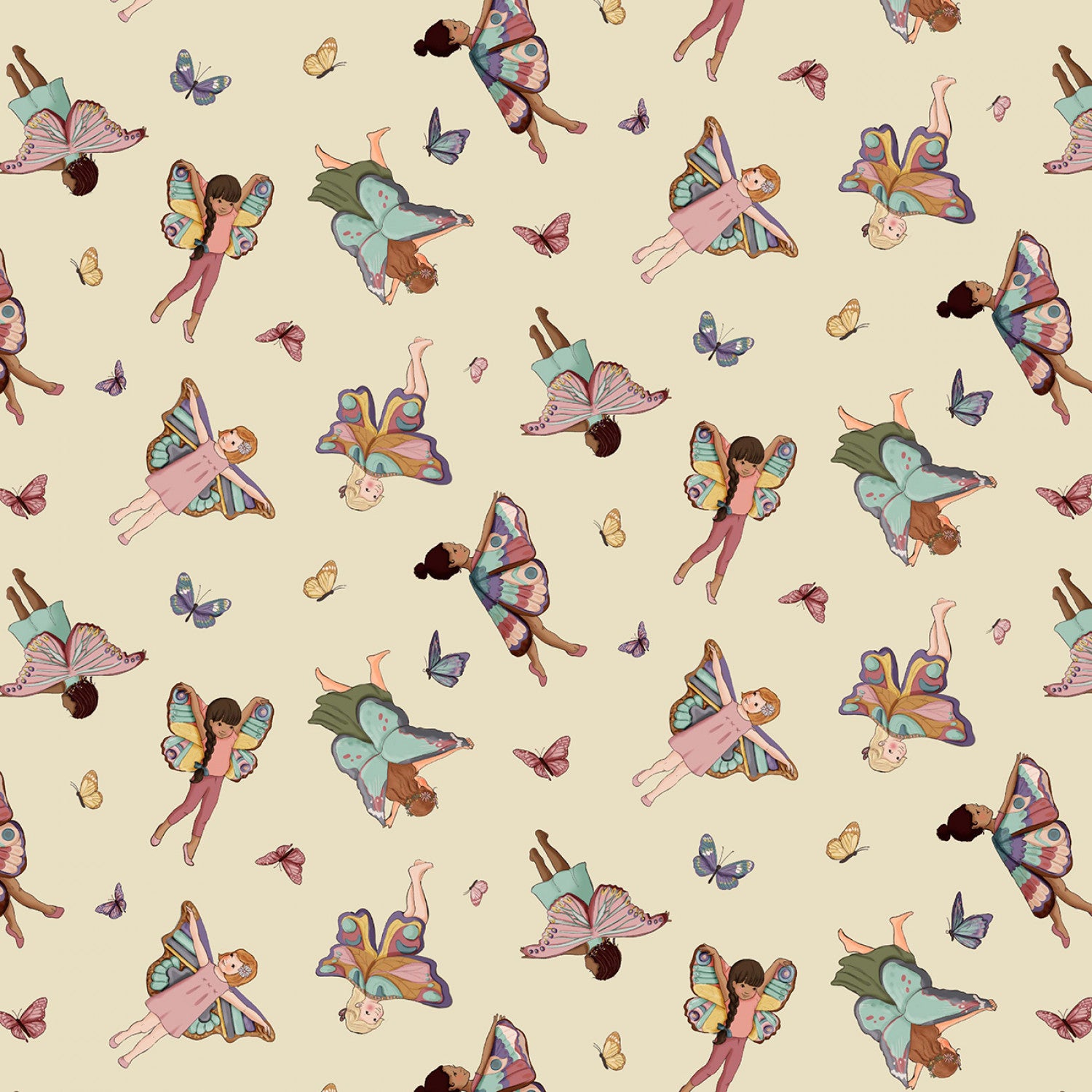 Nocturnal Garden | Butterfly Girls - Cream by Belle & Boo for Michael Miller | DDC12362-CREM