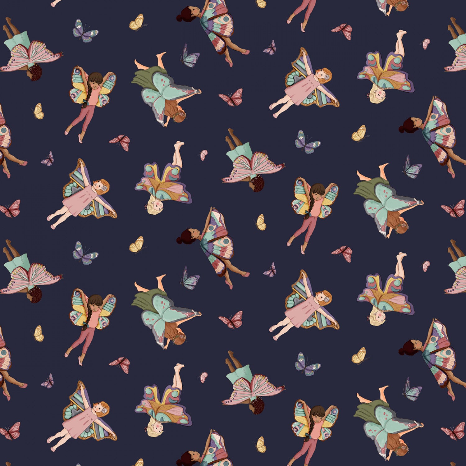 Nocturnal Garden | Butterfly Girls - Midnite by Belle & Boo for Michael Miller | DDC12362-MIDN